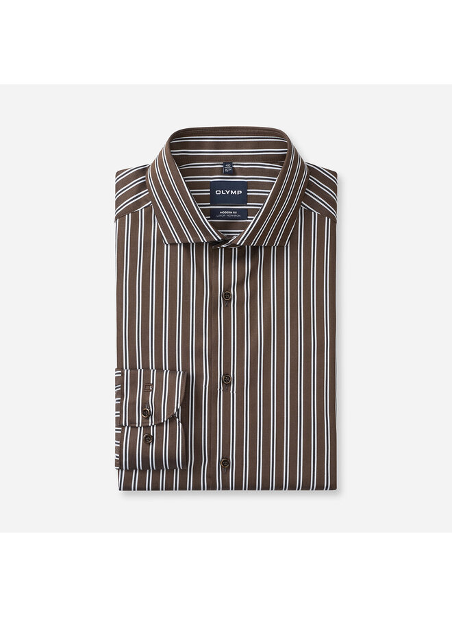 Overhemd Streep Donker Bruin Modern Fit Luxor 1238 24 89