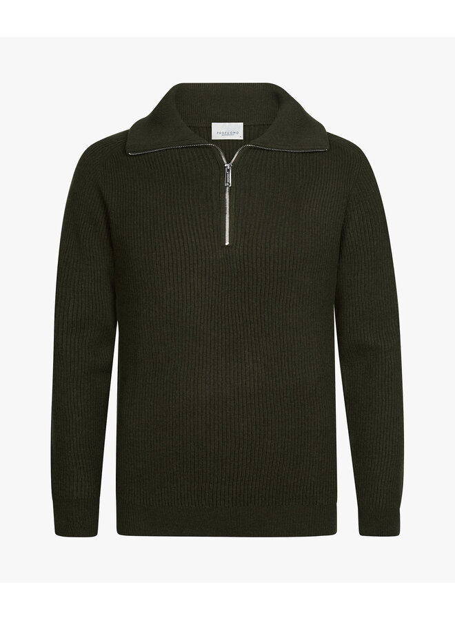 Pullover Half Zip Heavy Wol Donkergroen PPXJ30058E
