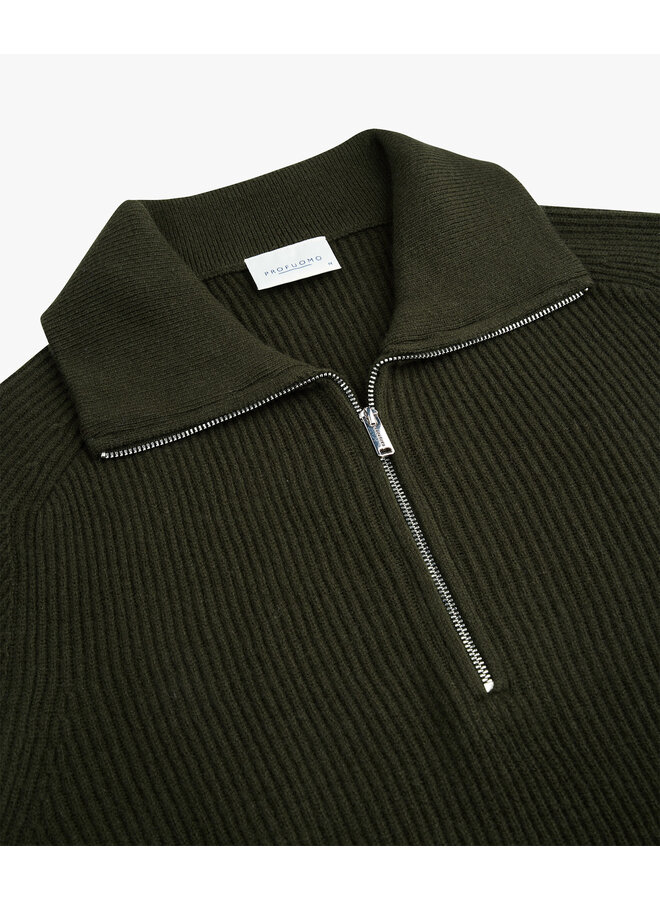 Pullover Half Zip Heavy Wol Donkergroen PPXJ30058E