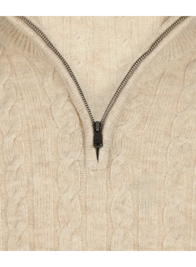 Cable Zip Mock Trui Lamswol MM262.1204.02 Stone