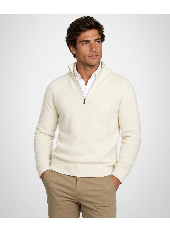 Zip Mock Ribbed Trui Lamswol MM262.1204.03 Off White