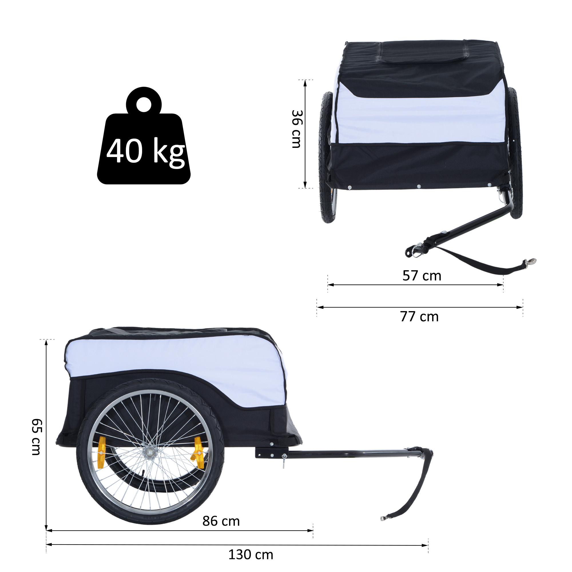 HOMdotCOM Fietskar Transportwagen - Zwart/Wit, 130 x 75 x 86 cm