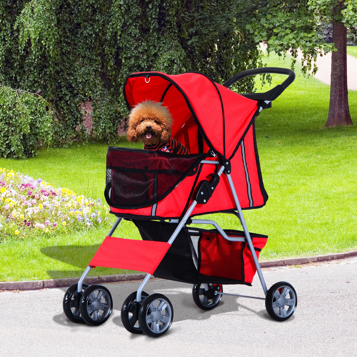 Paws Hondenbuggy met zonnedak en opbergnet rood 75 x 45 x 97cm