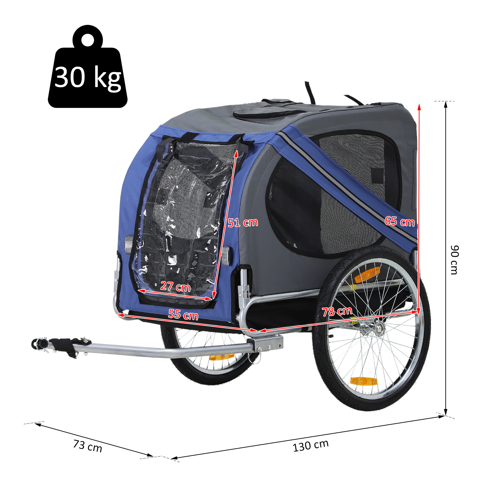Paws Hondentrailer fietskar blauw 130 x 73 x 94cm