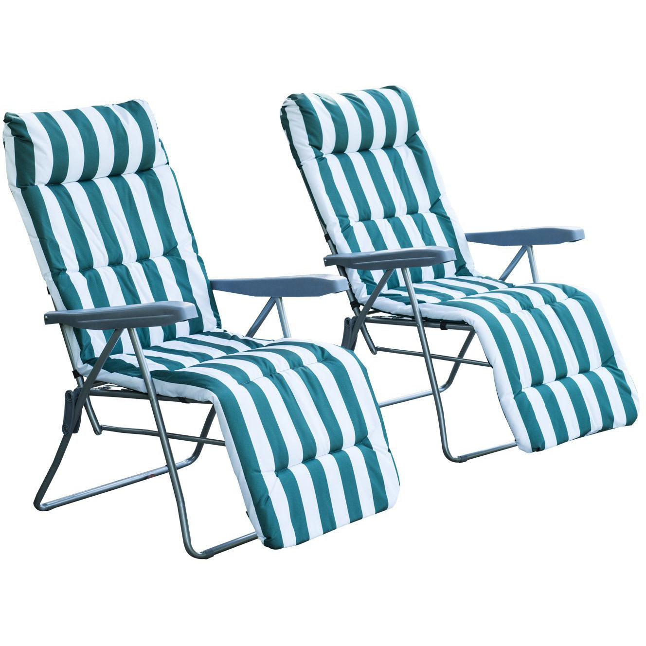 Sunny Tuinsstoel / ligstoel x 2 opvouwbaar met 5 standen groen / wit