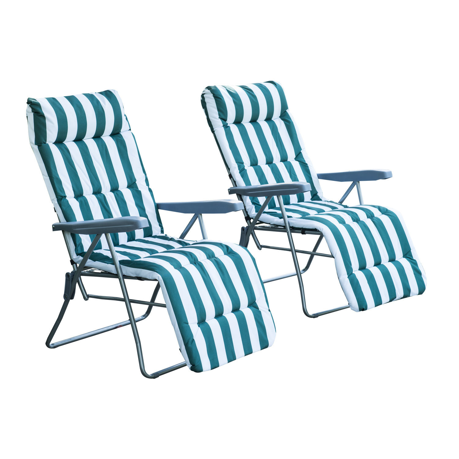 Sunny Tuinsstoel / ligstoel x 2 opvouwbaar met 5 standen groen / wit