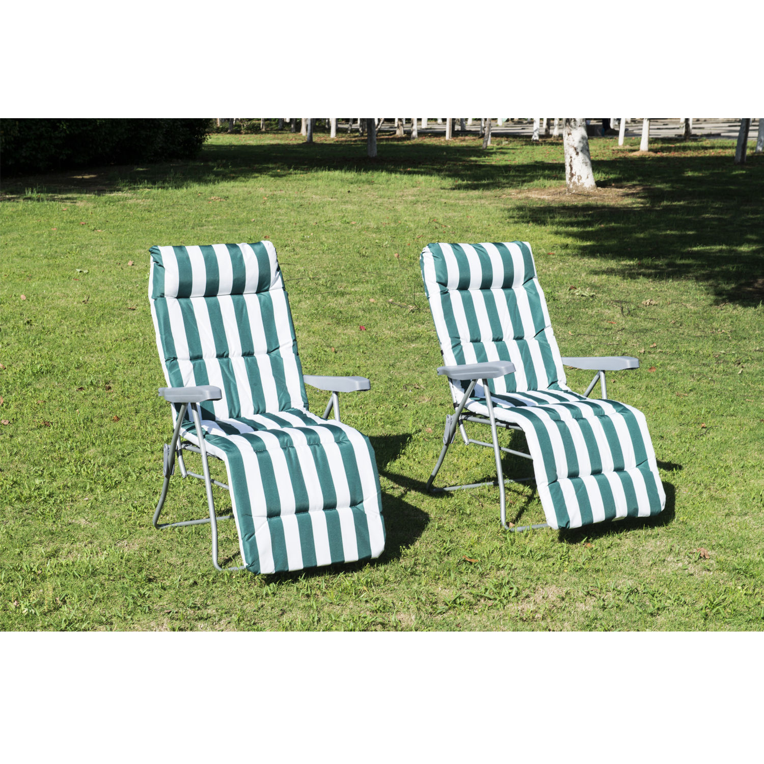 Sunny Tuinsstoel / ligstoel x 2 opvouwbaar met 5 standen groen / wit