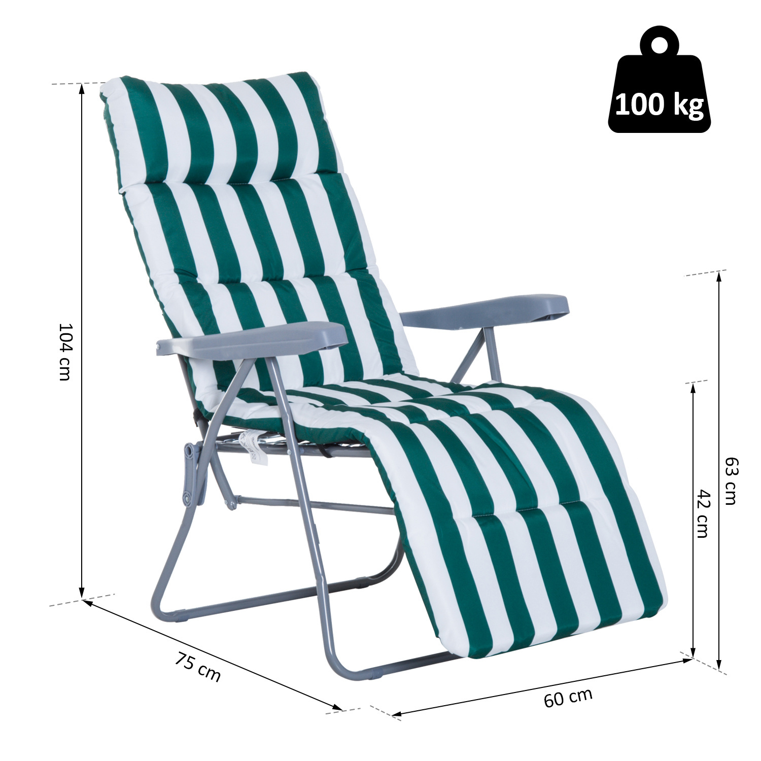 Sunny Tuinsstoel / ligstoel x 2 opvouwbaar met 5 standen groen / wit