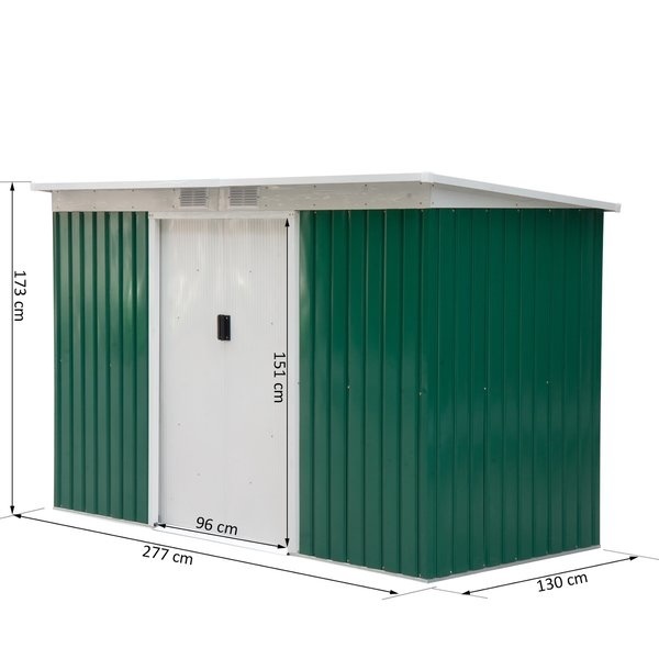 Sunny Metalen tuinhuisje met Lessenaarsdak gegalvaniseerd groen 277 x 130 x 173 cm