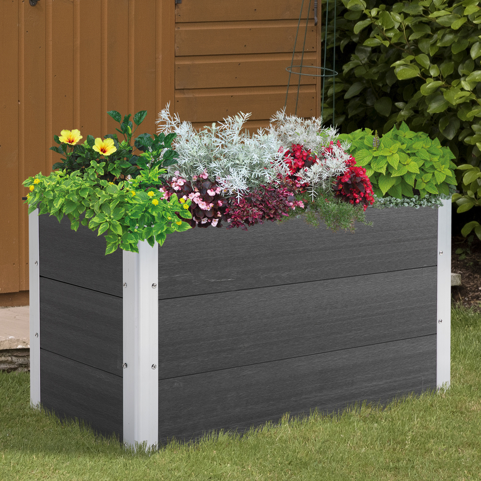 Sunny Brede kunstof plantenbak Grijs en aluminium 100 x 50 x 50 cm