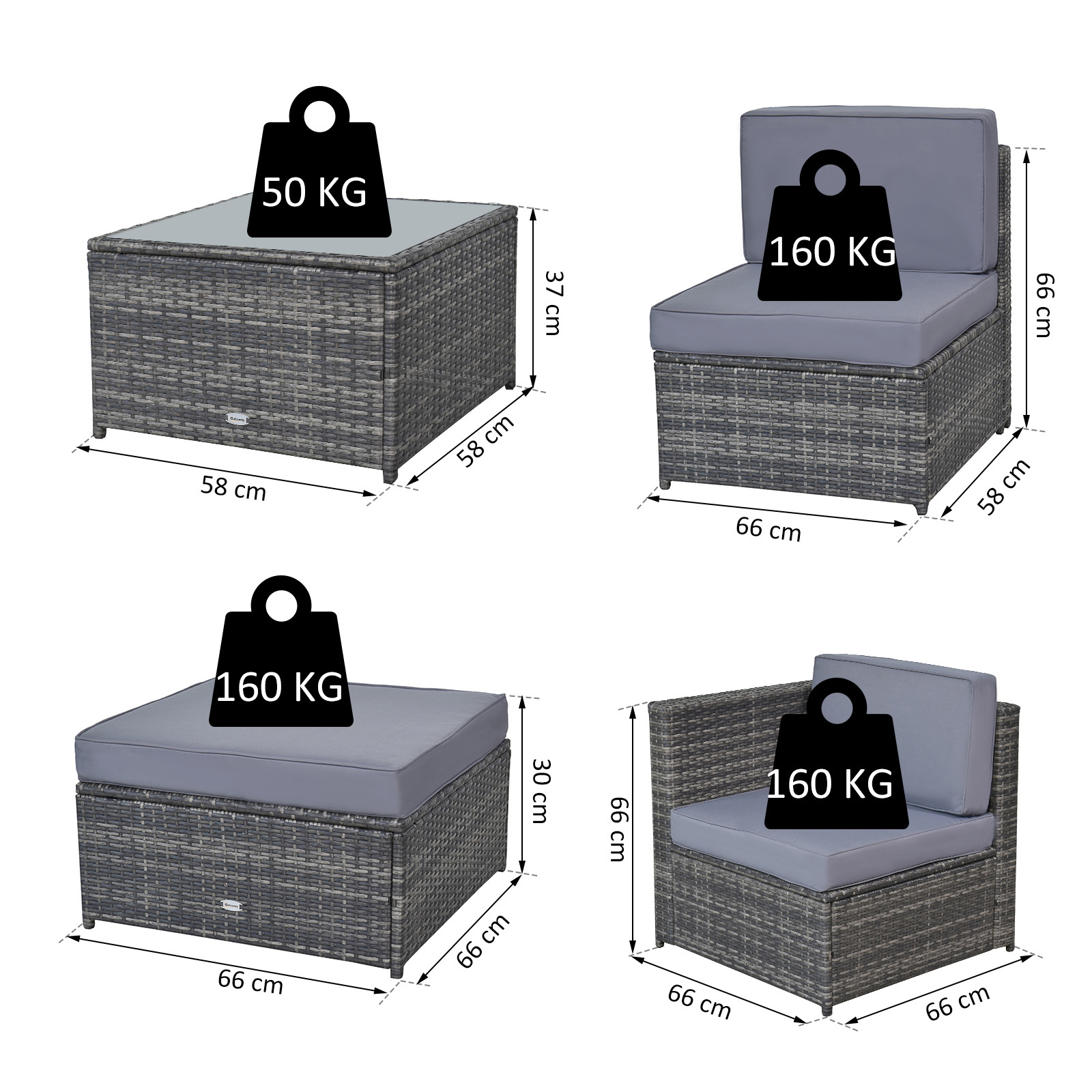 Outsunny Loungemeubelset met kussens 7-delig polyrotan grijs