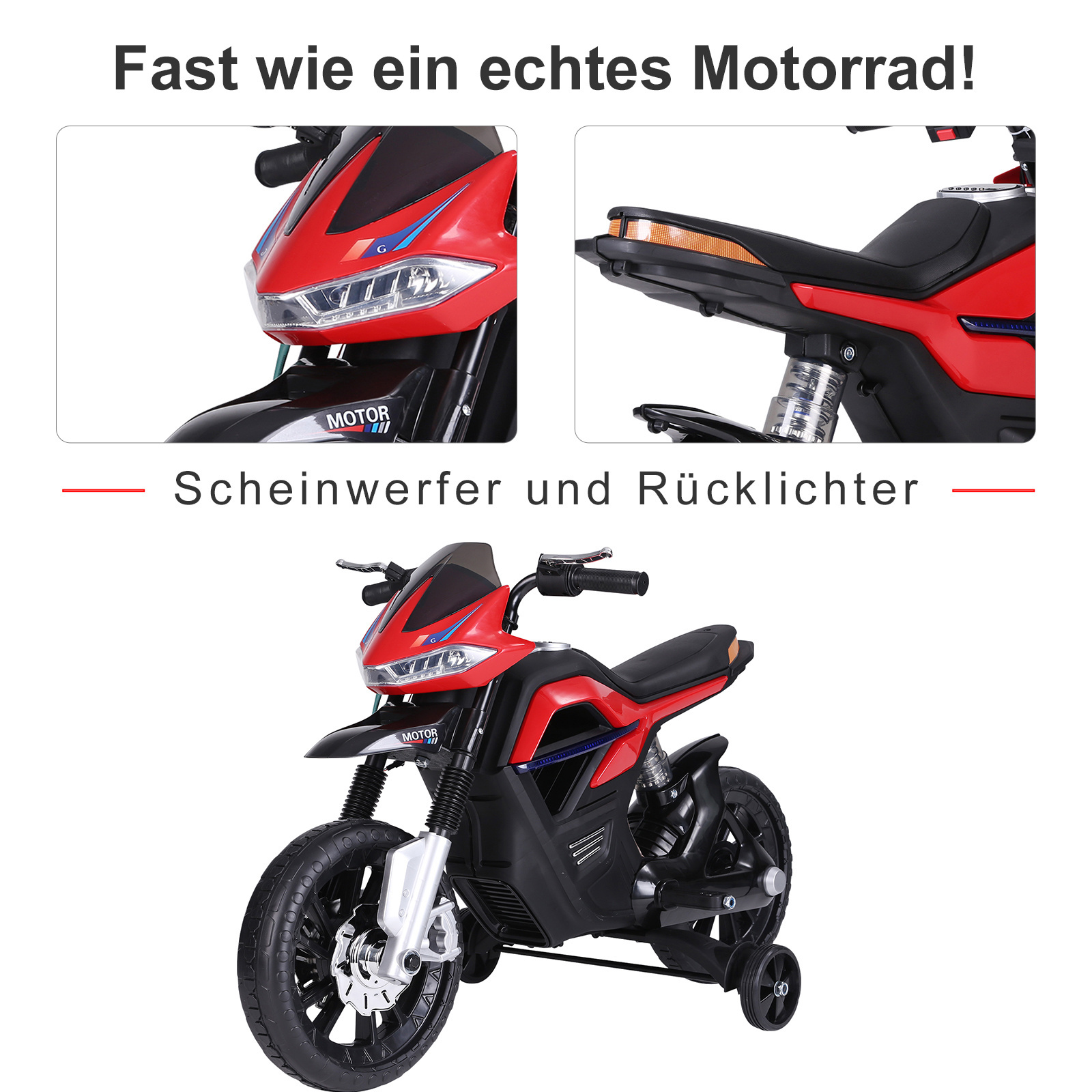 HOMdotCOM Elektrische kindermotor zwart/rood 105 x 52,3 x 62,3 cm