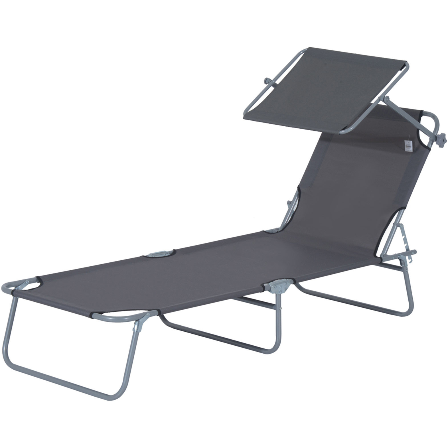 Outsunny Ligstoel met zonnescherm inklapbaar grijs 187 x 58 x 27cm