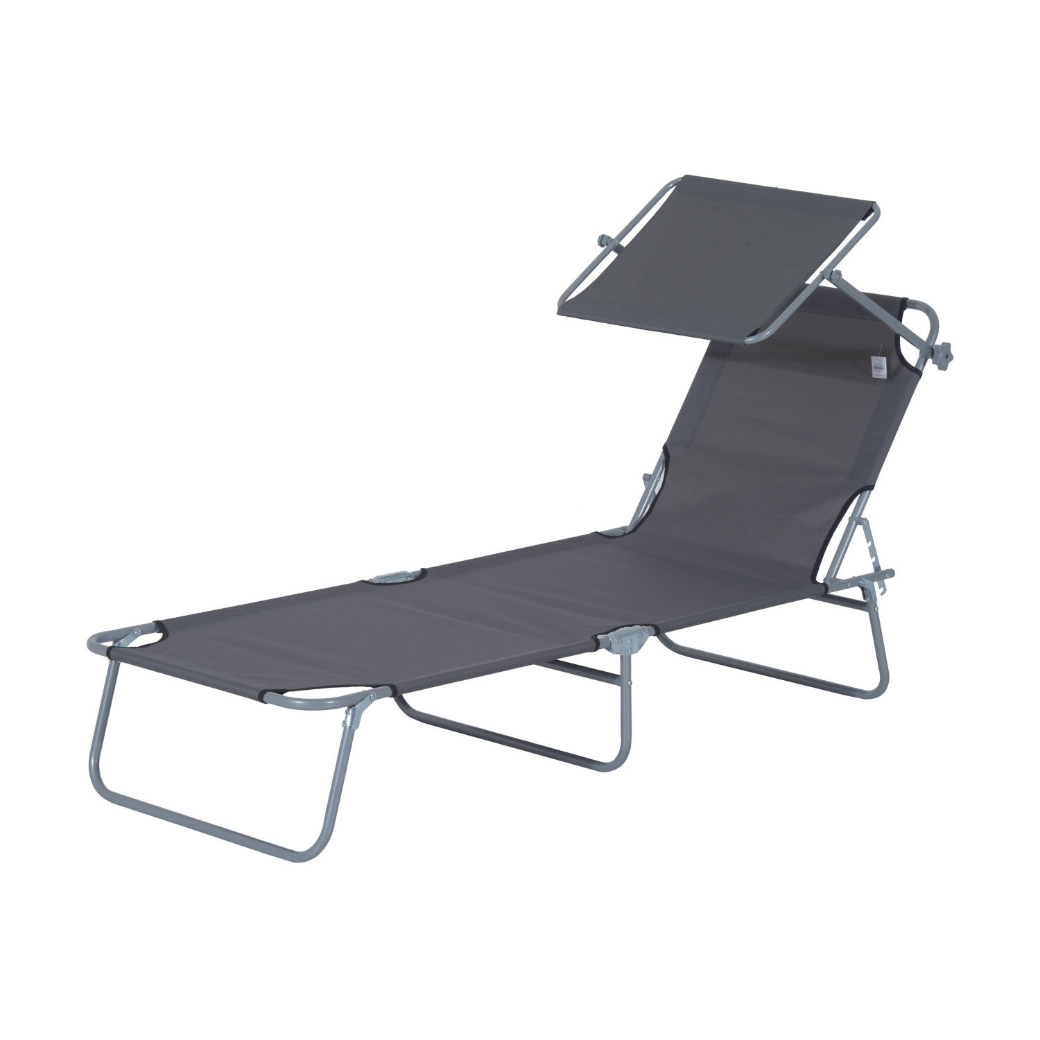 Outsunny Ligstoel met zonnescherm inklapbaar grijs 187 x 58 x 27cm