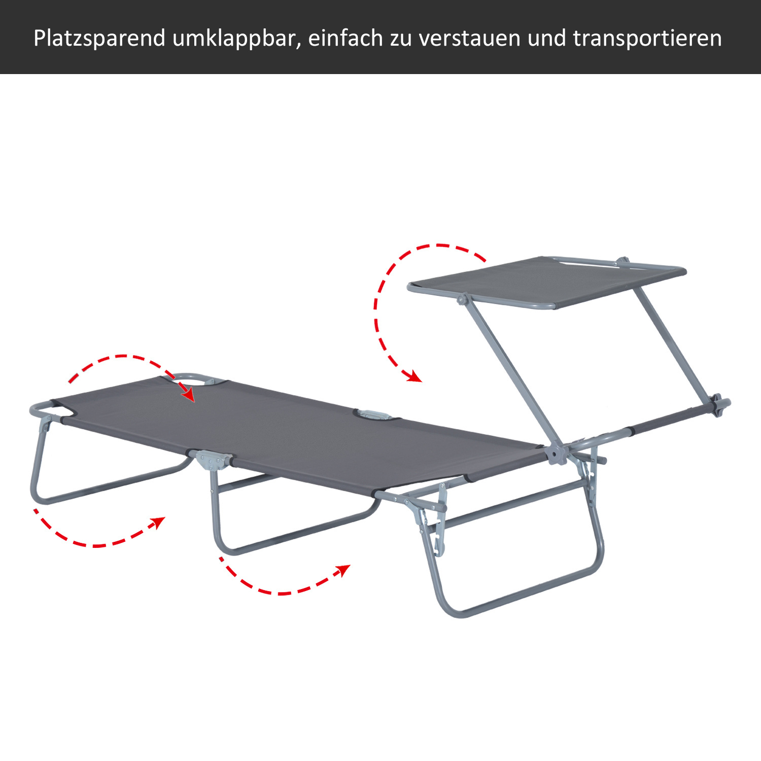 Outsunny Ligstoel met zonnescherm inklapbaar grijs 187 x 58 x 27cm