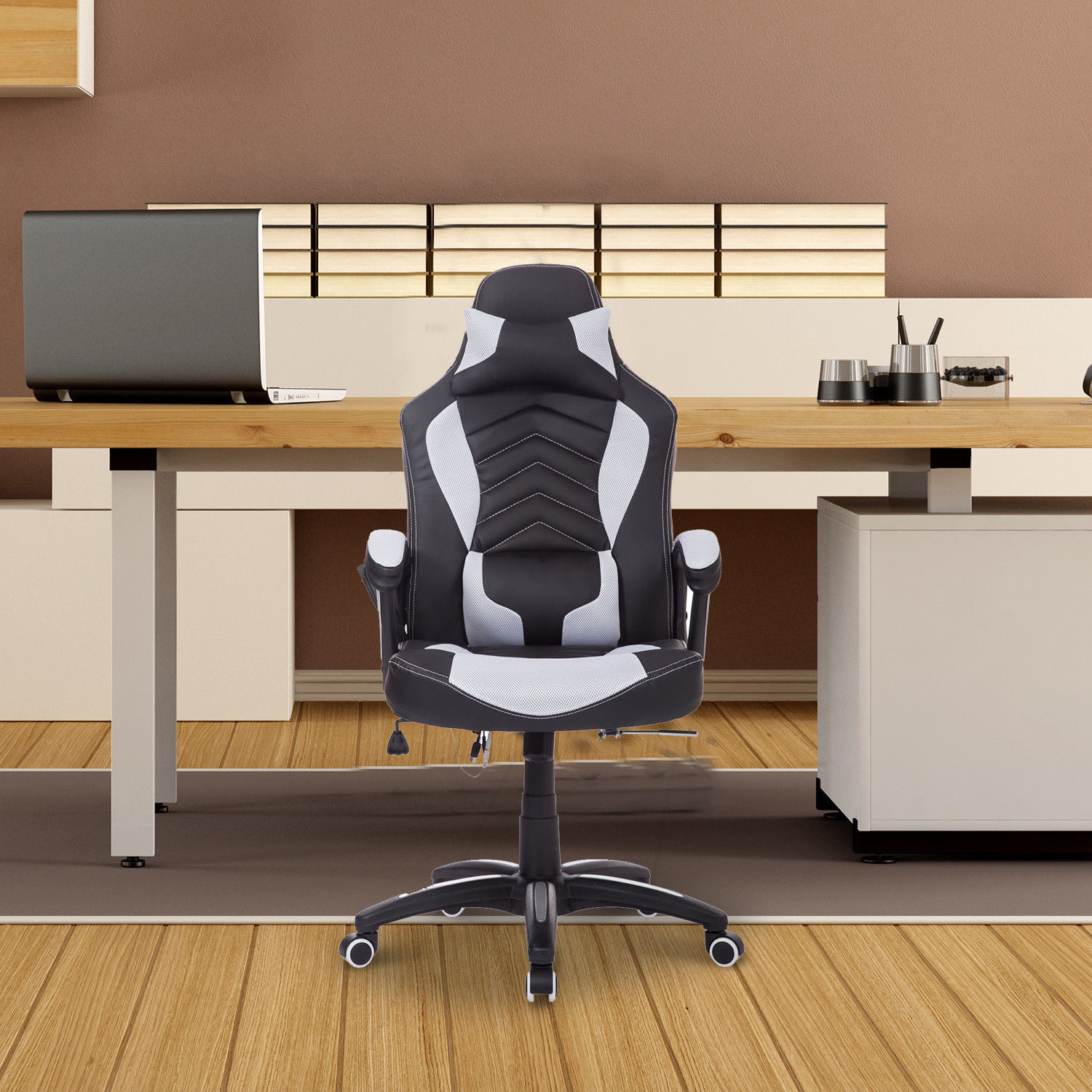 HOMdotCOM Bureaustoel ergonomisch gamingstoel met massagefunctie zwart/wit