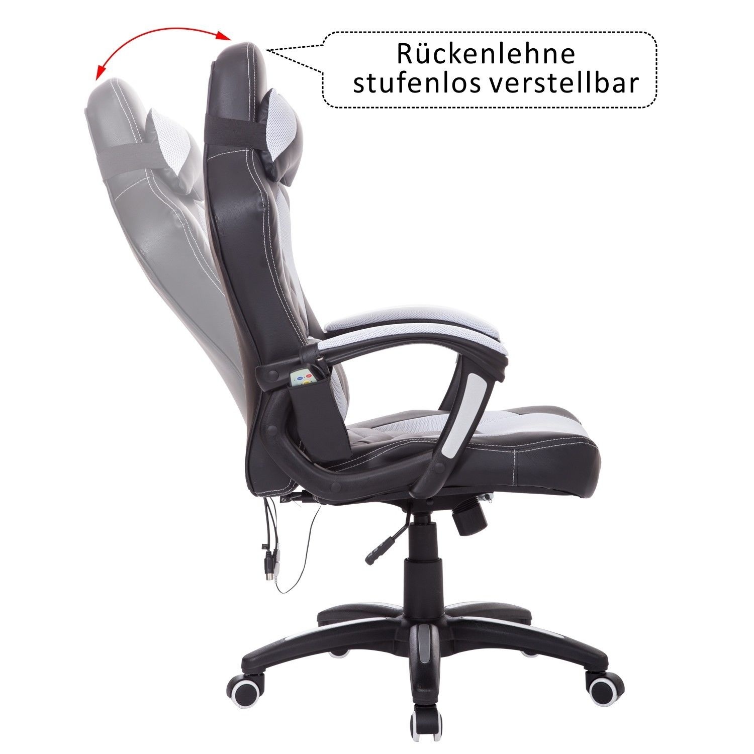 HOMdotCOM Bureaustoel ergonomisch gamingstoel met massagefunctie zwart/wit