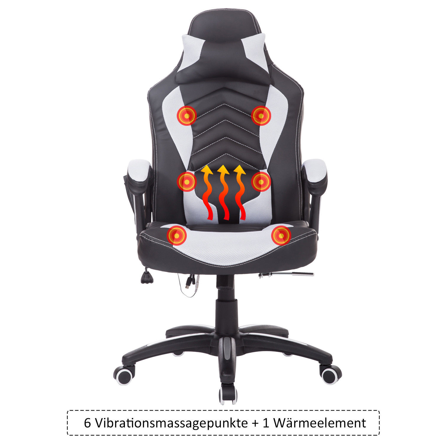 HOMdotCOM Bureaustoel ergonomisch gamingstoel met massagefunctie zwart/wit