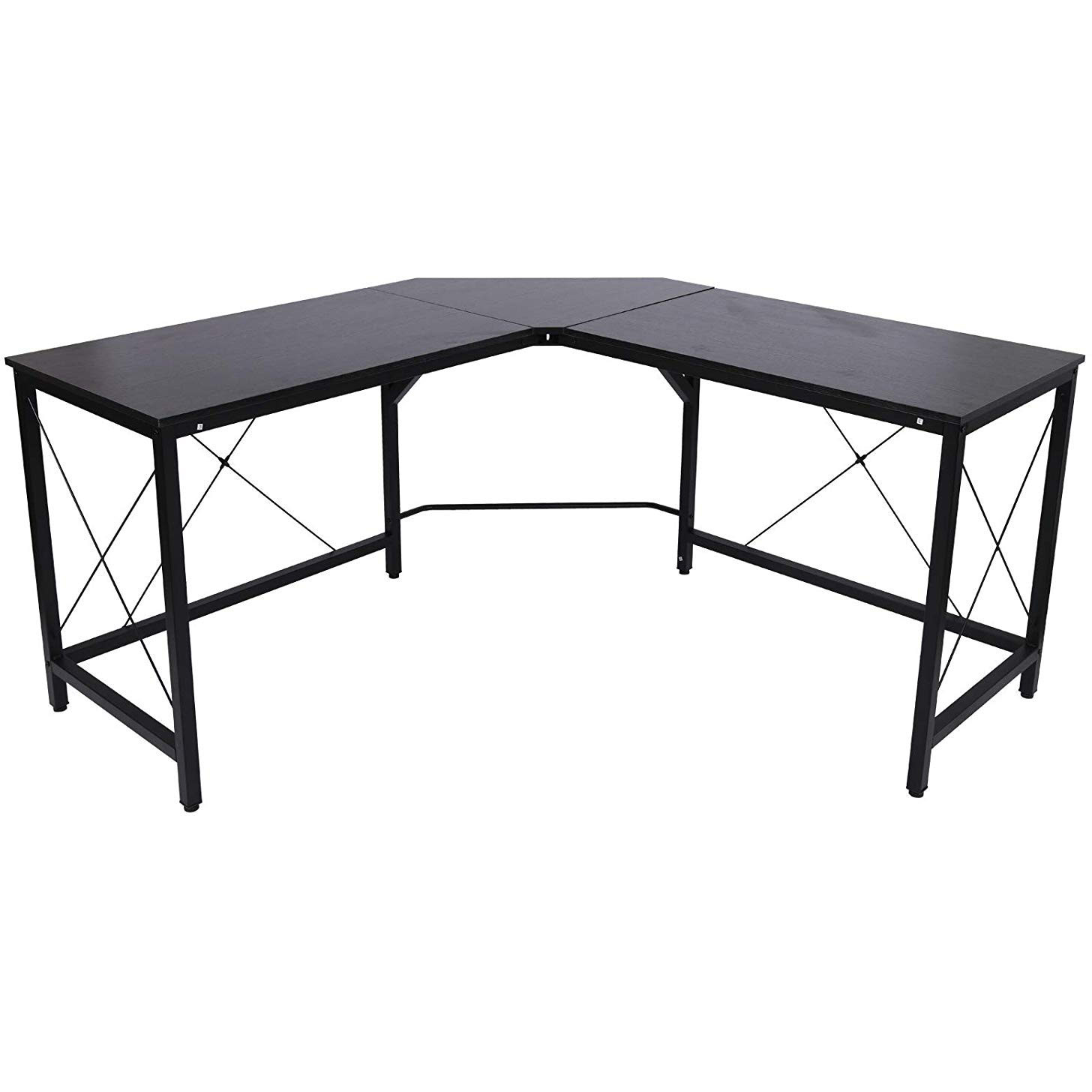 HOMCOM Bureau L-vorm naturel hout/zwart 150 x 150 x 76 cm | Modern Industrieel look
