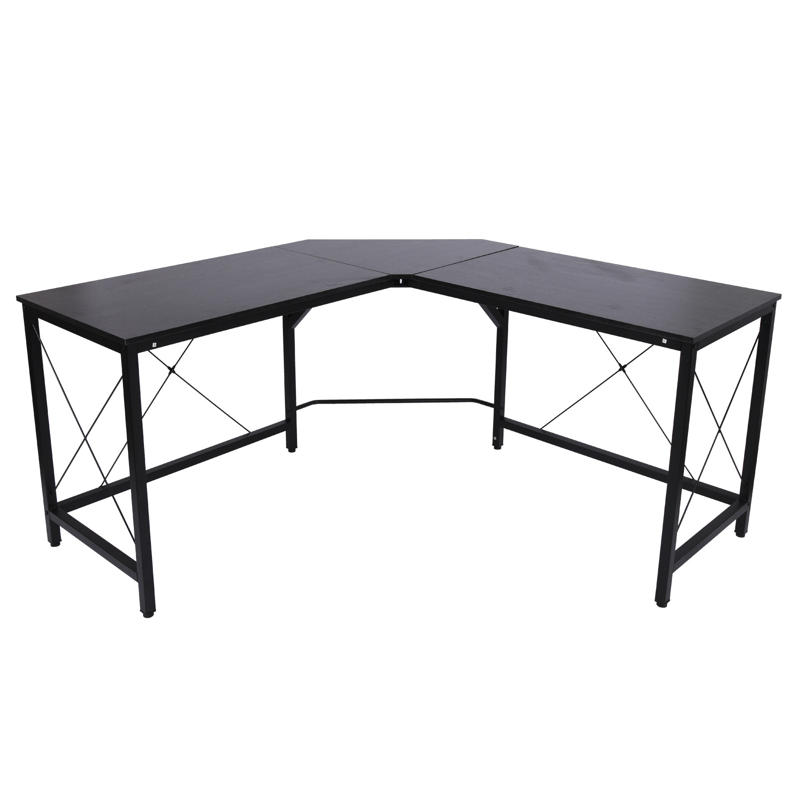 HOMCOM Bureau L-vorm naturel hout/zwart 150 x 150 x 76 cm | Modern Industrieel look