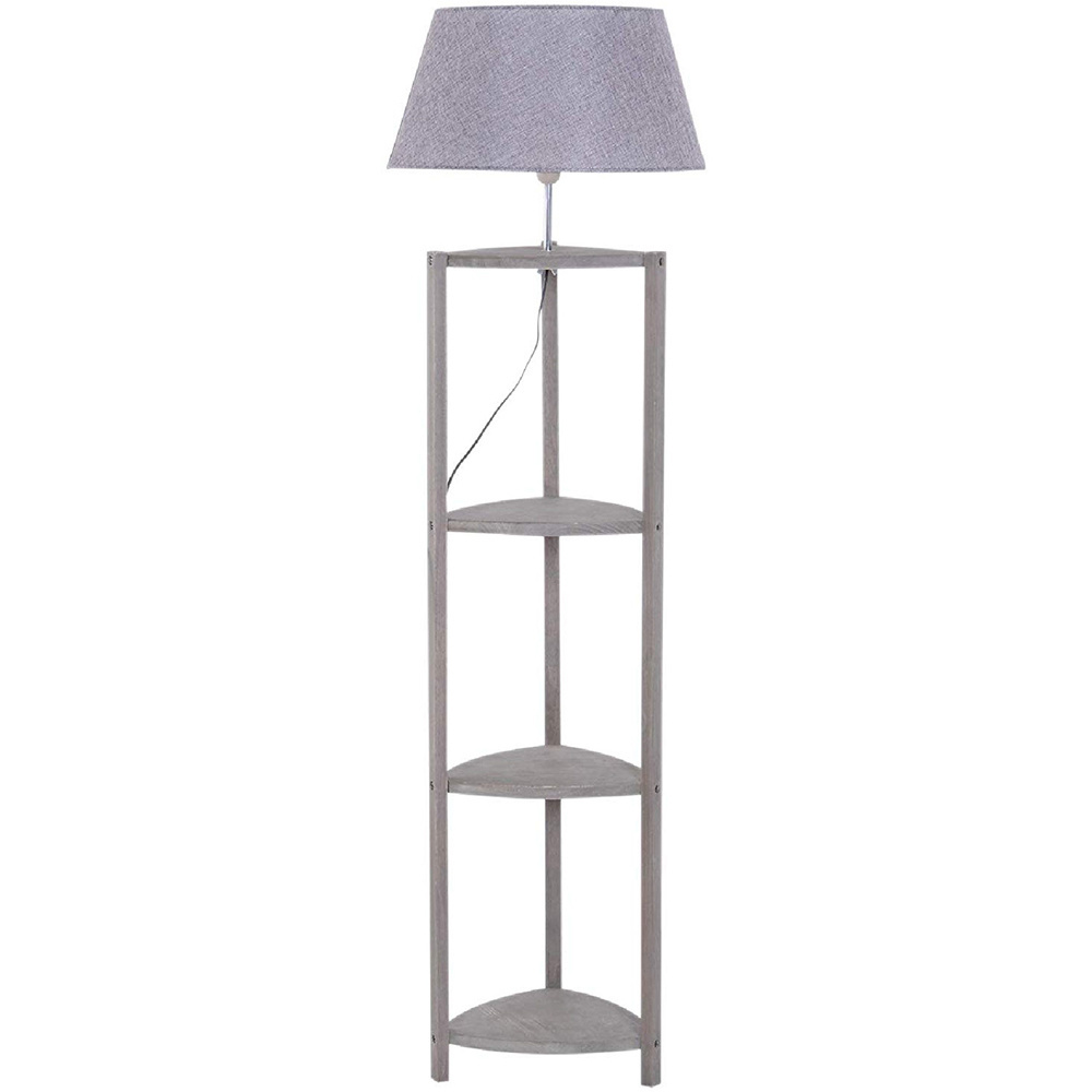 HOMdotCOM Vloerlamp met lampenkap en legplanken hout grijs 46x 46 x 158,5 cm