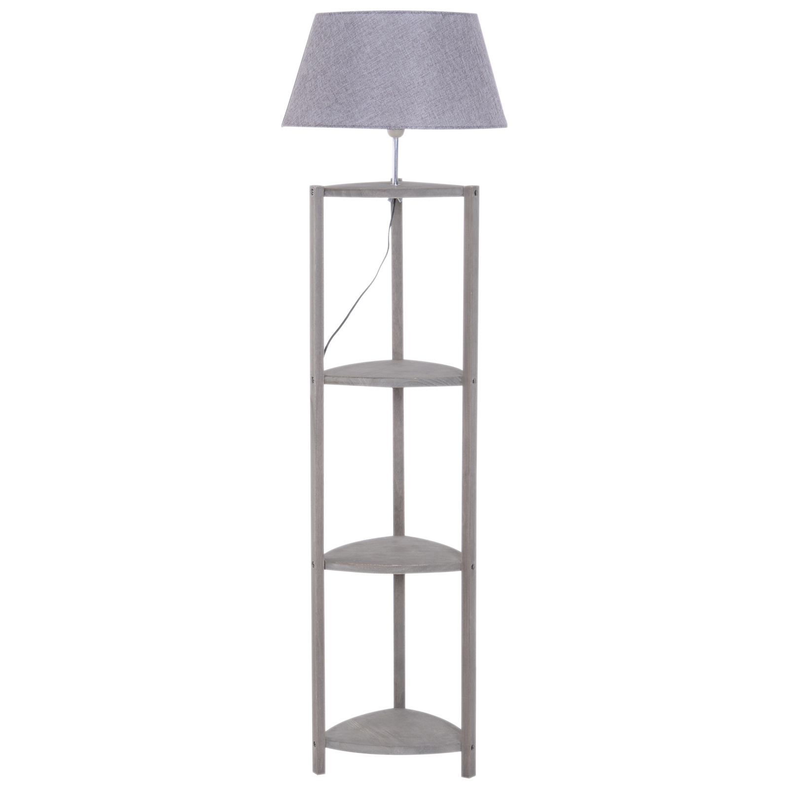 HOMdotCOM Vloerlamp met lampenkap en legplanken hout grijs 46x 46 x 158,5 cm