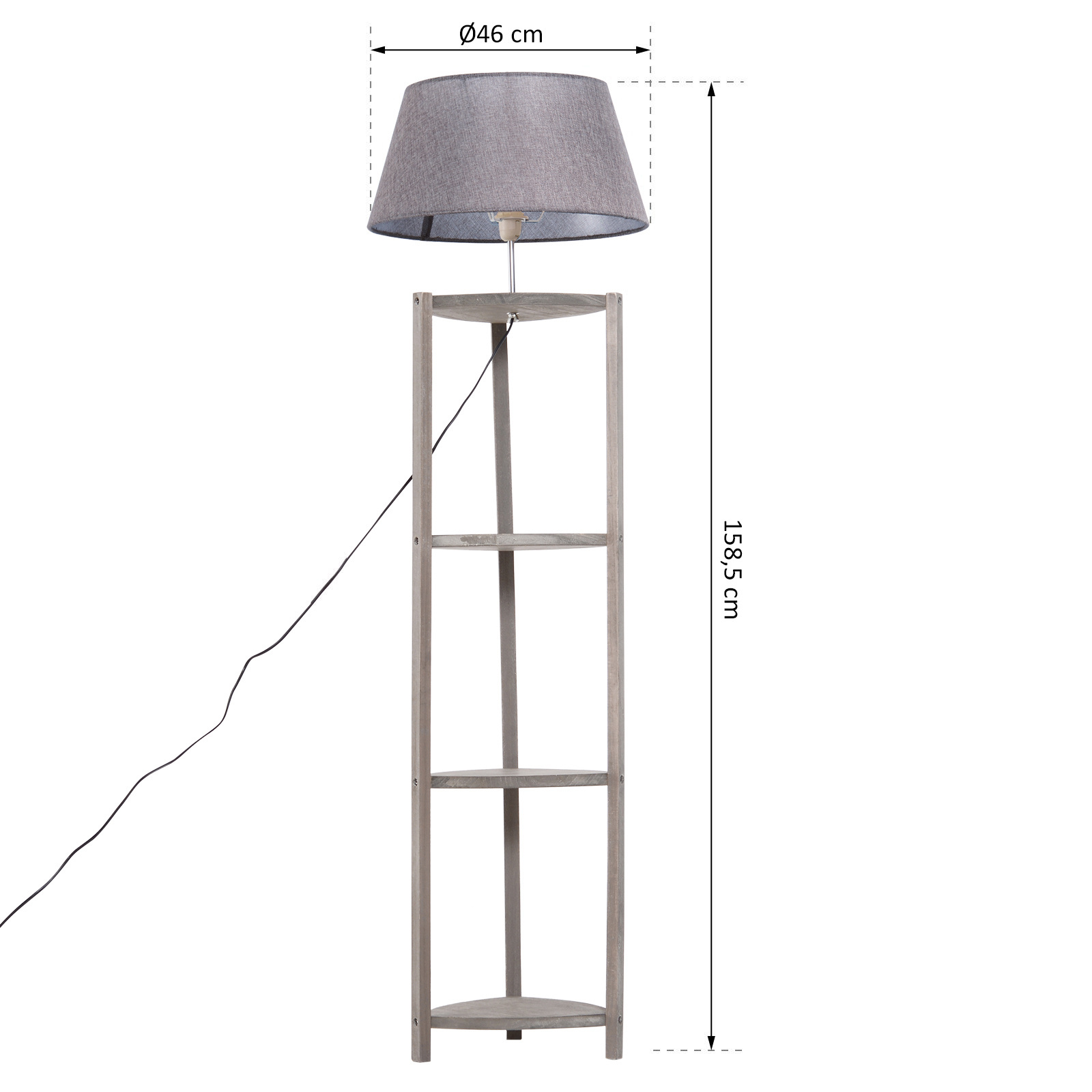 HOMdotCOM Vloerlamp met lampenkap en legplanken hout grijs 46x 46 x 158,5 cm