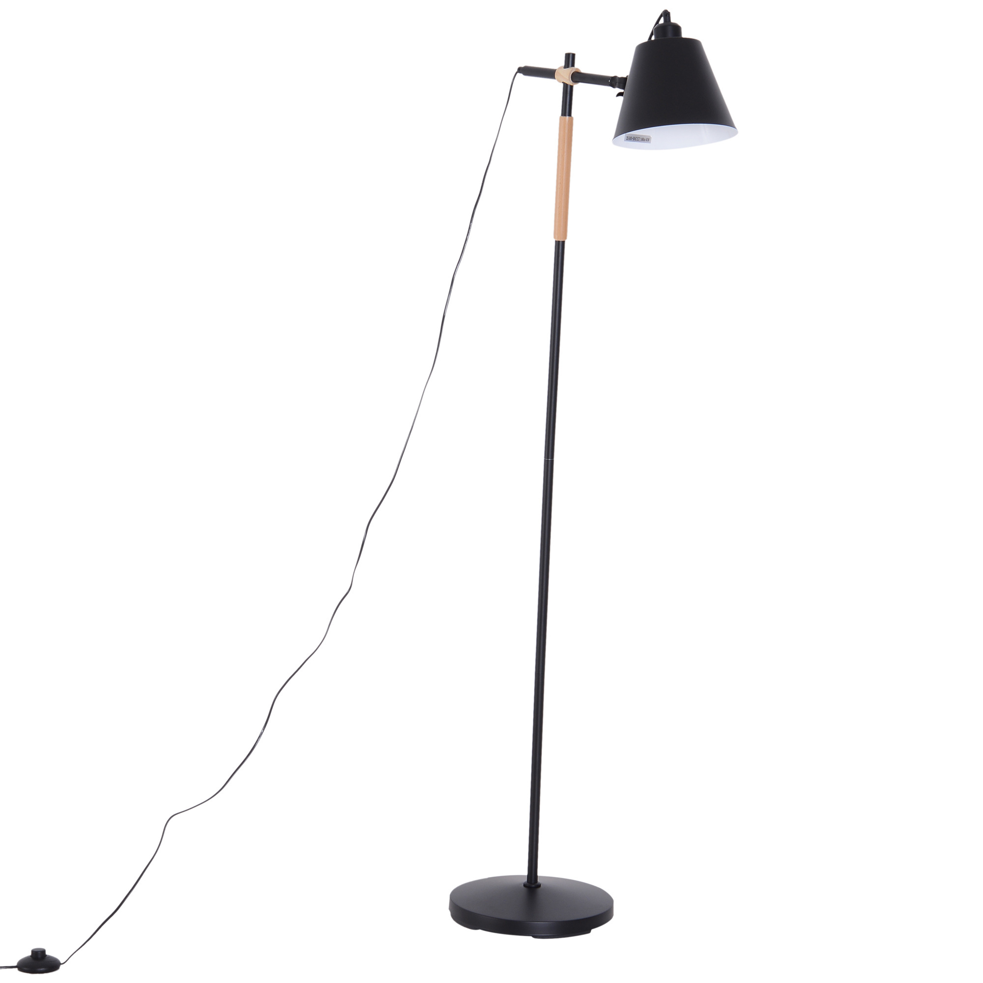 HOMdotCOM Vloerlamp verstelbaar hout/metaal zwart 54 x 30 x 155 cm