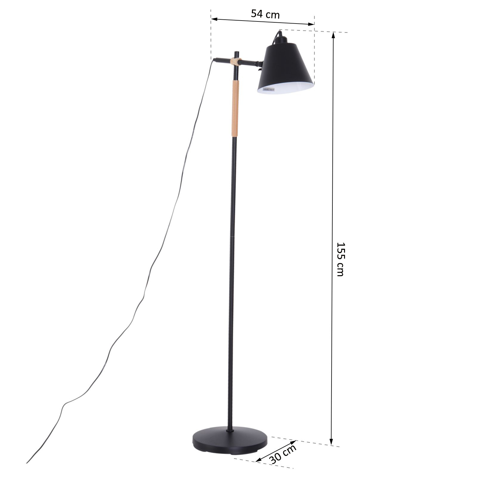 HOMdotCOM Vloerlamp verstelbaar hout/metaal zwart 54 x 30 x 155 cm