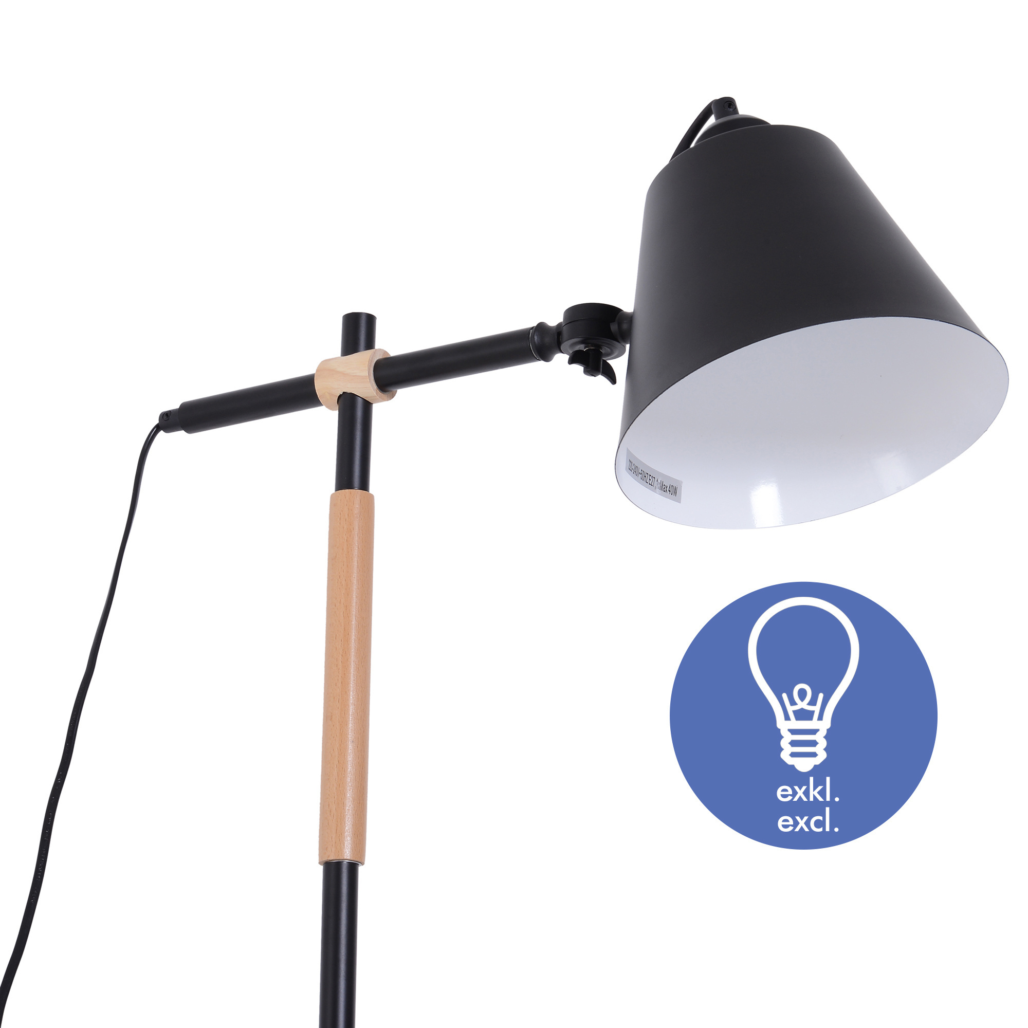HOMdotCOM Vloerlamp verstelbaar hout/metaal zwart 54 x 30 x 155 cm