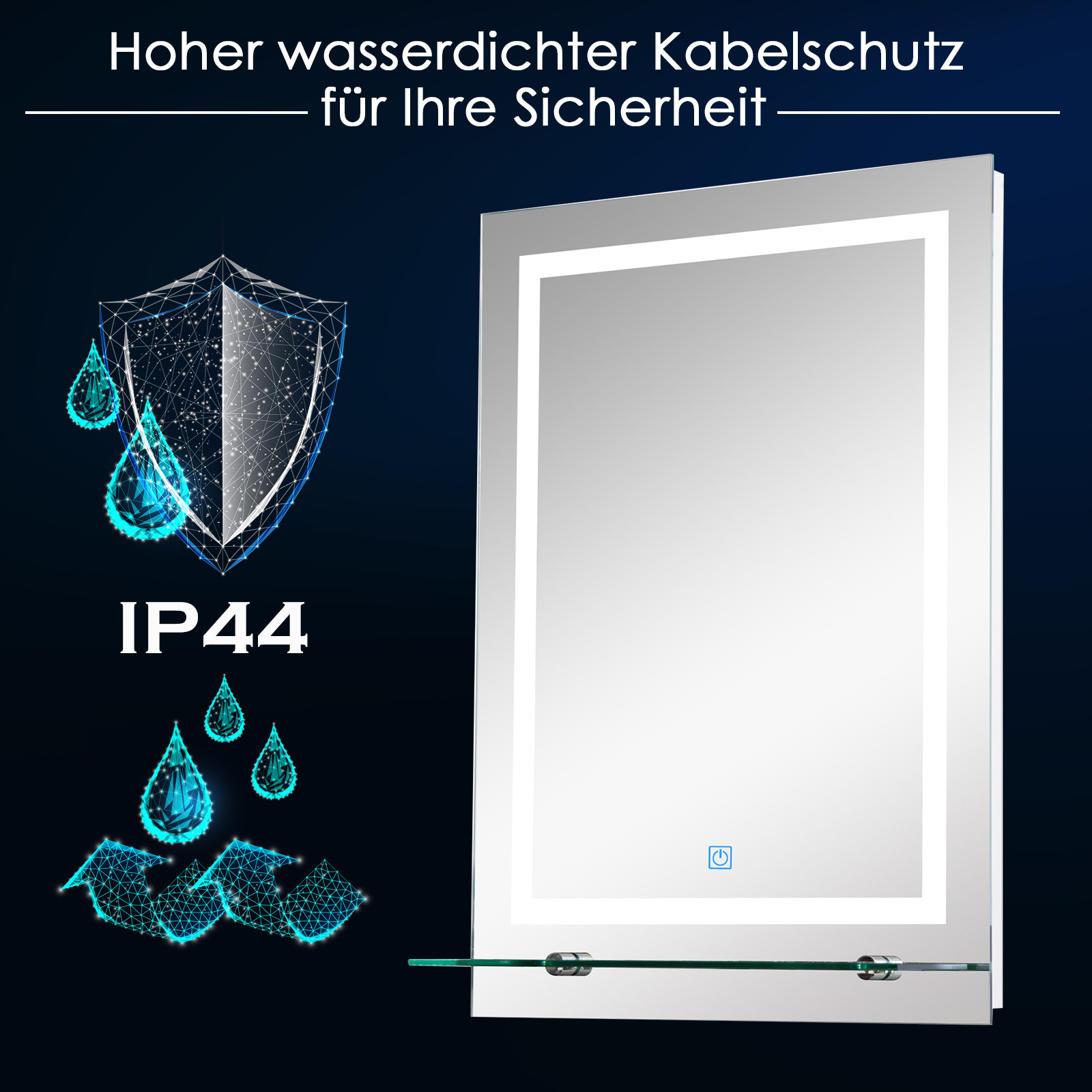 Kleankin Badkamerspiegel met LED verlichting en legplank 38W 70 x 50cm