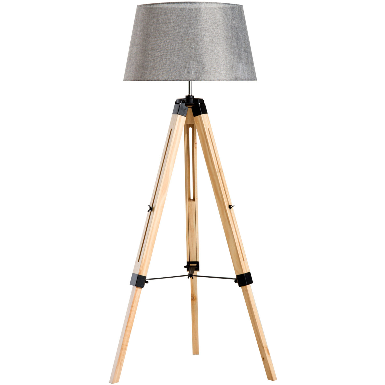 HOMdotCOM Staande vloerlamp met 3 poten hout grijs 65 x 65 x 99-143cm