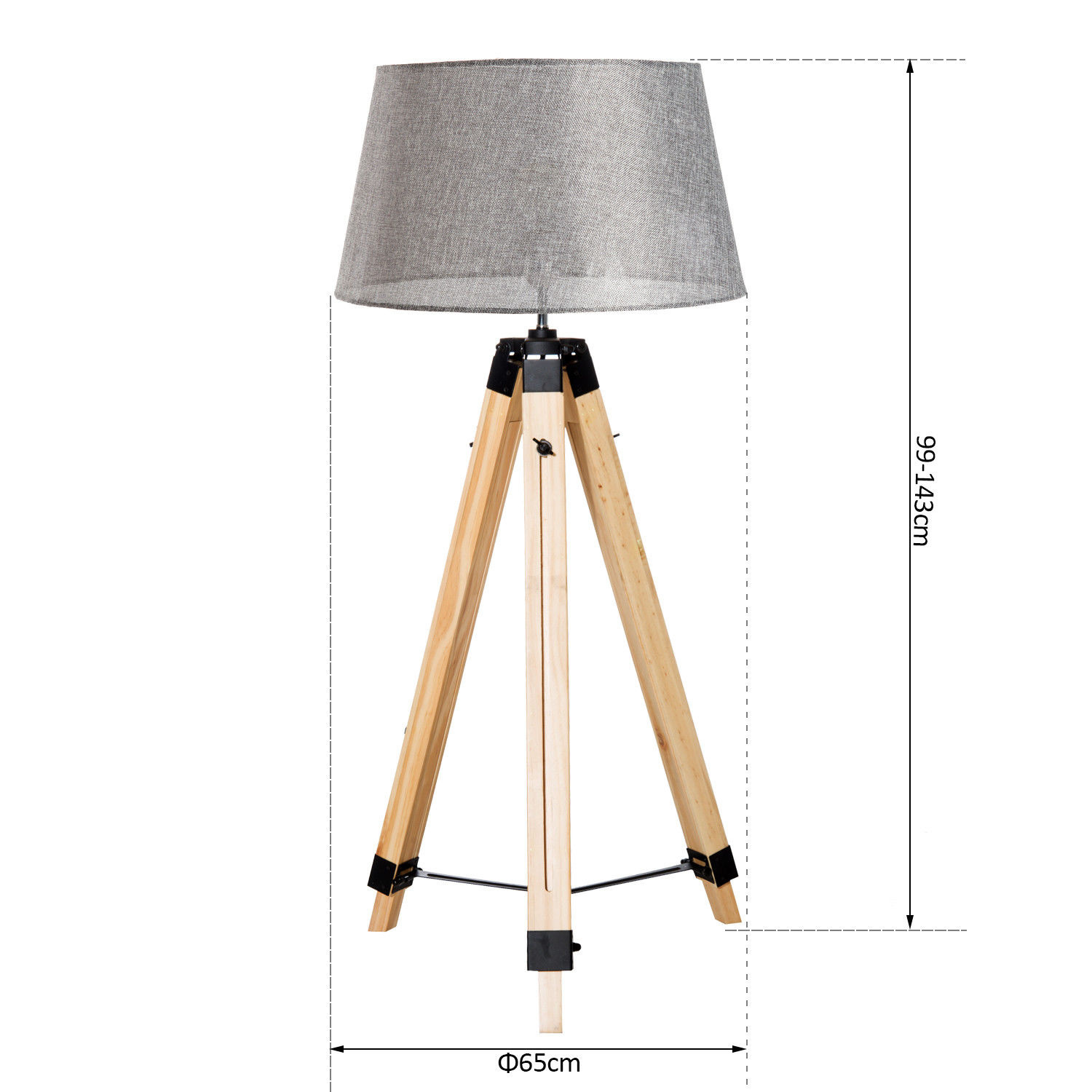 HOMdotCOM Staande vloerlamp met 3 poten hout grijs 65 x 65 x 99-143cm