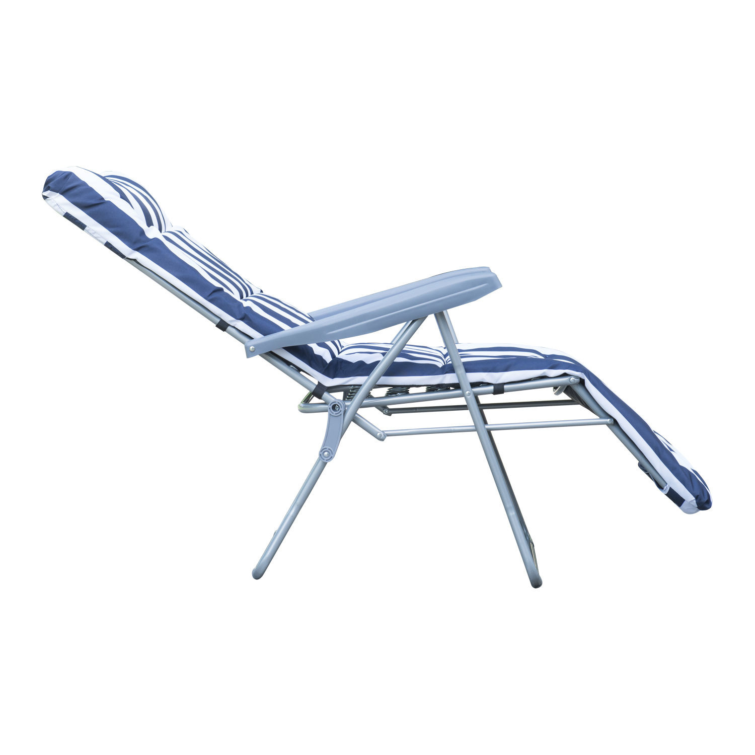 Outsunny Ligstoelenset met armsteun en ligkussens opvouwbaar blauw-wit 2stuks