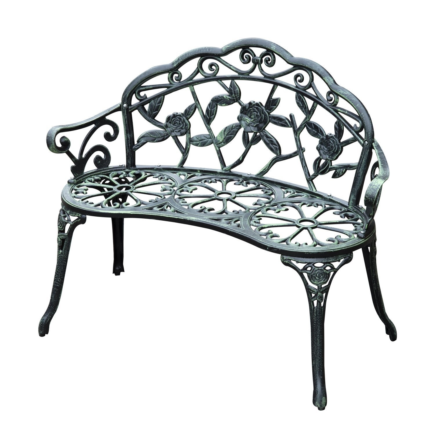Sunny tuinbankje rozen voor 2-personen - antiek groen metaal - 100 x 54 x 80 cm