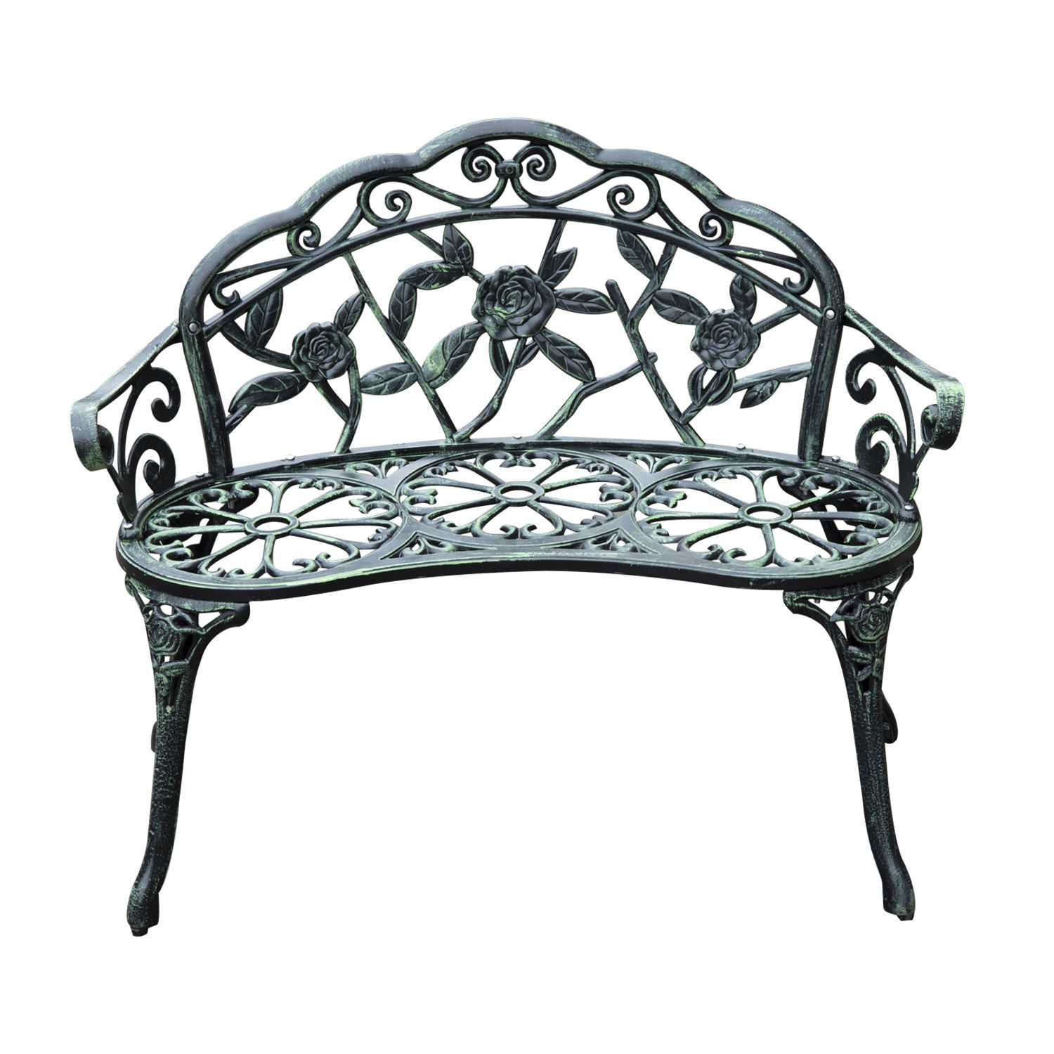 Sunny tuinbankje rozen voor 2-personen - antiek groen metaal - 100 x 54 x 80 cm