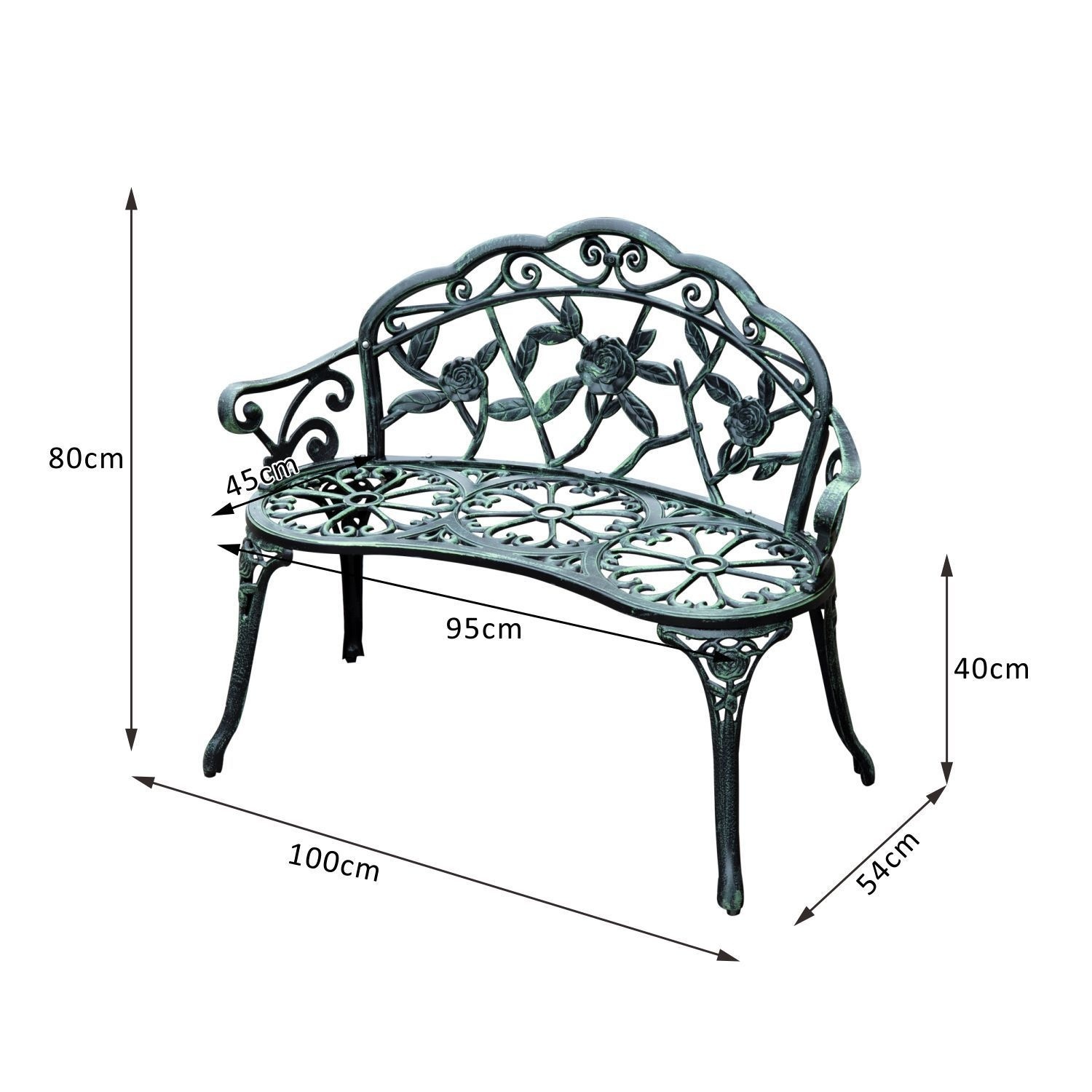 Sunny tuinbankje rozen voor 2-personen - antiek groen metaal - 100 x 54 x 80 cm