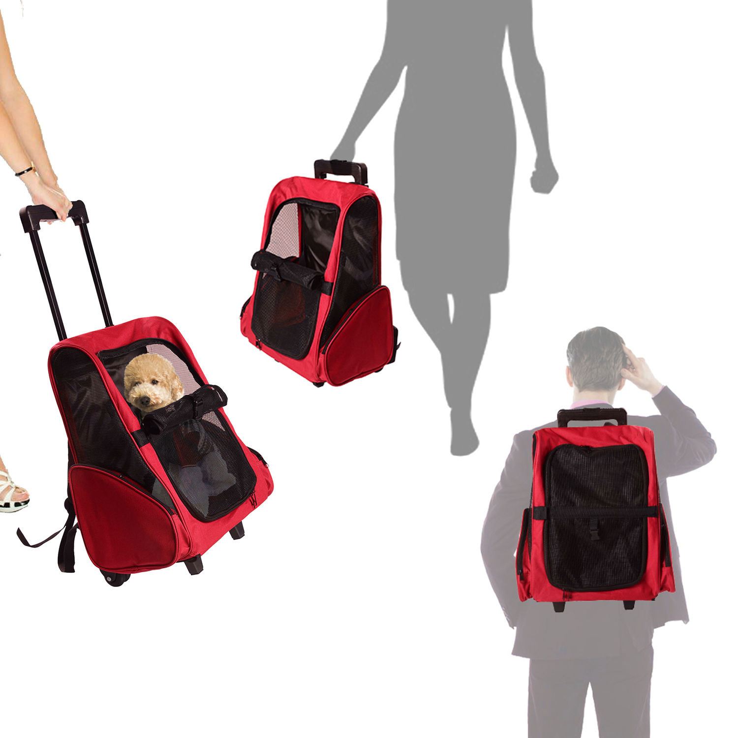 Paws 2 in 1 honden- en kattentrolley rood