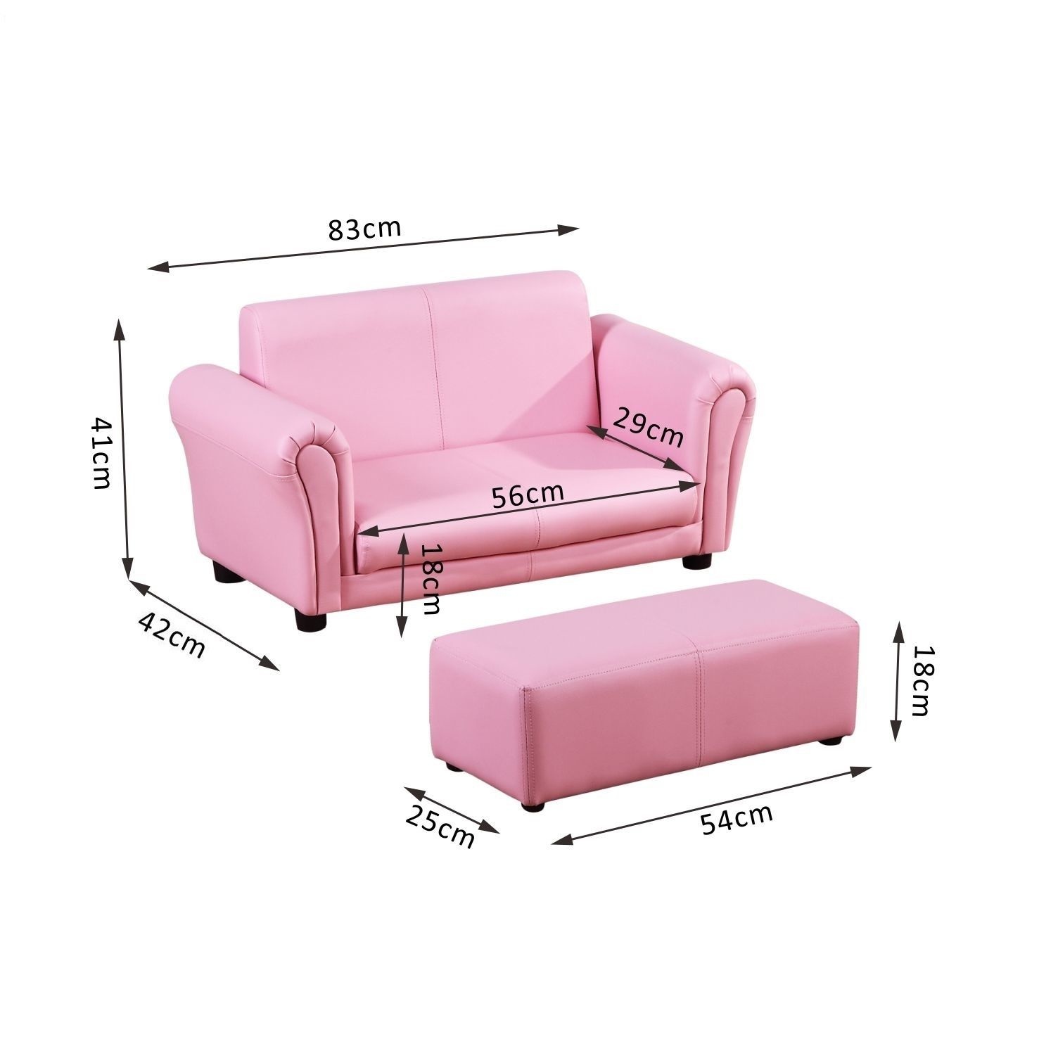 HOMdotCOM Kinderbank/sofa met voetenbank roze | 3 - 7 jaar | 83 x 42 x 41 cm