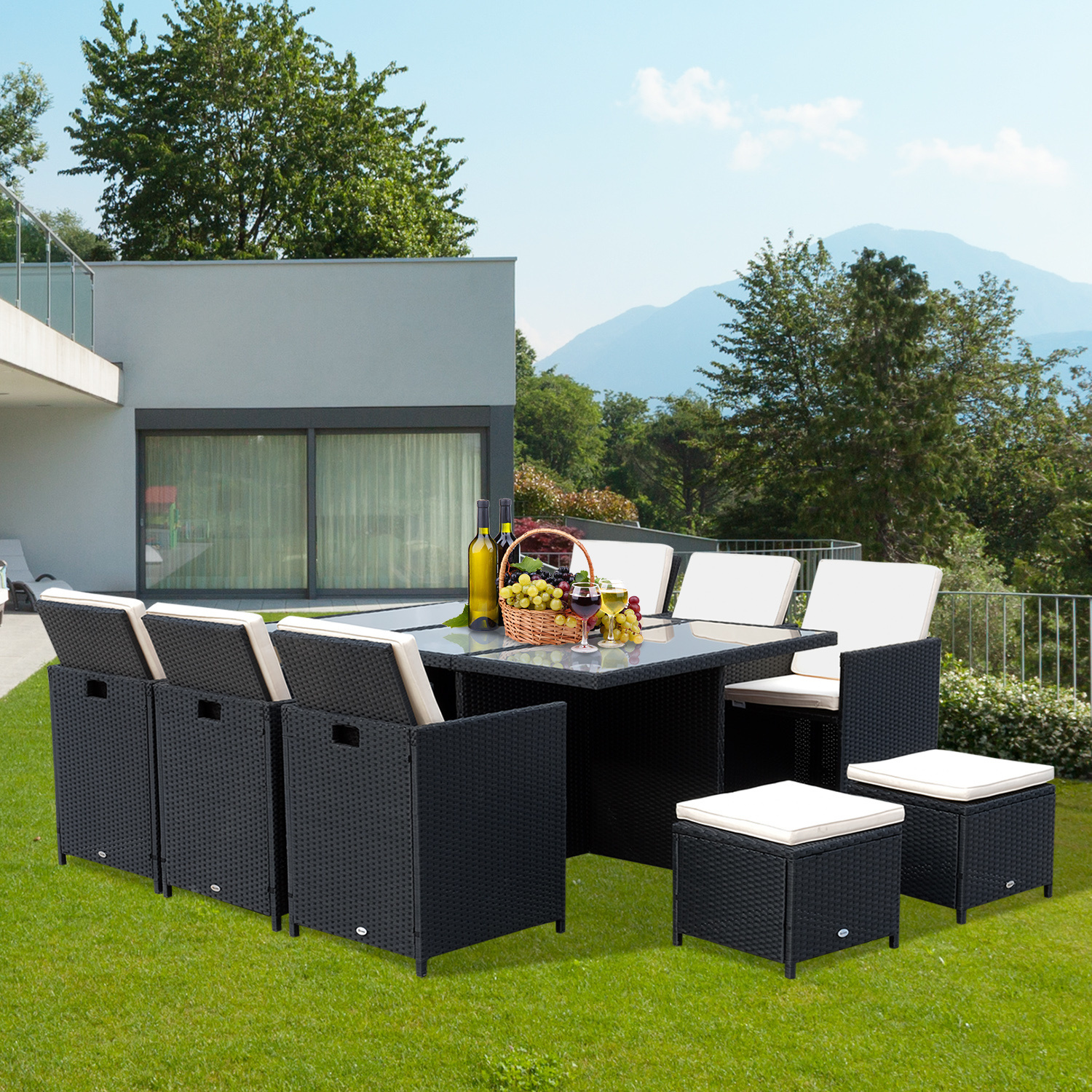 Sunny Loungeset poly rattan aluminium zwart 27-delig incl. kussen