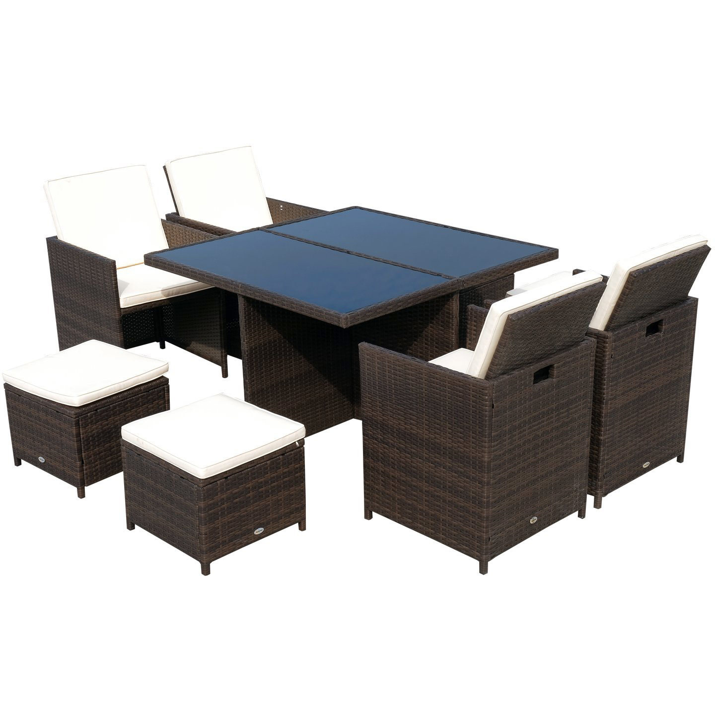 Sunny Luxe Tuinset 4 stoelen poly rattan aluminium bruin 21-delig incl. kussens