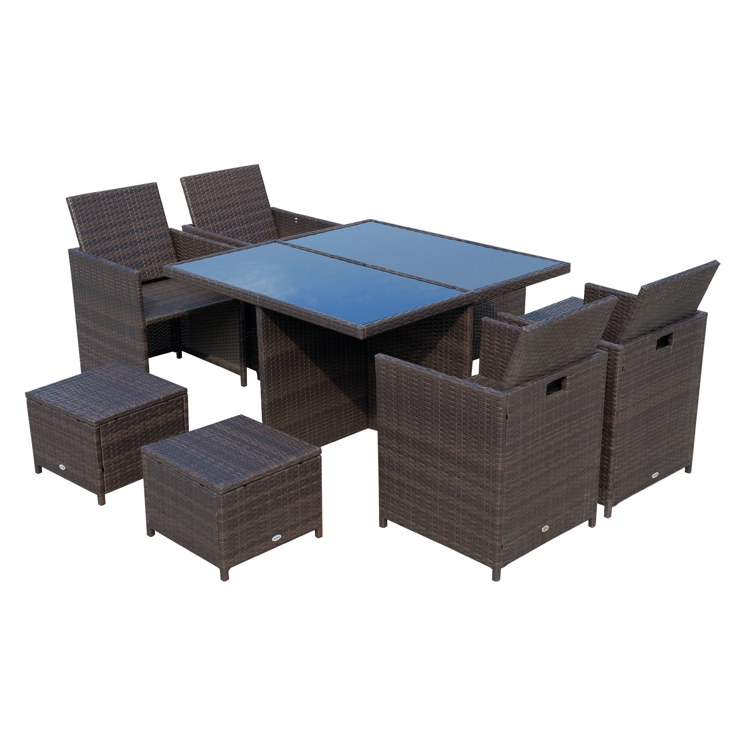 Sunny Luxe Tuinset 4 stoelen poly rattan aluminium bruin 21-delig incl. kussens