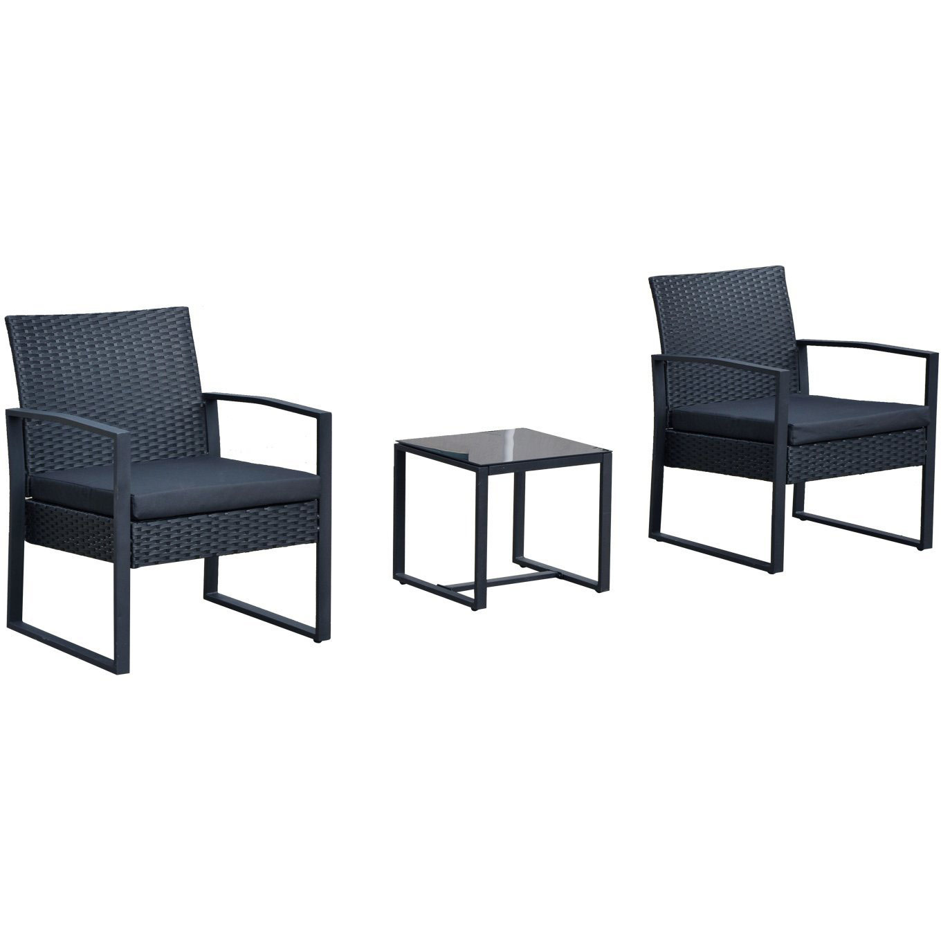 Sunny Lounge Tuinstoelenset met bijzettafel polyrattan zwart incl. kussens zwart
