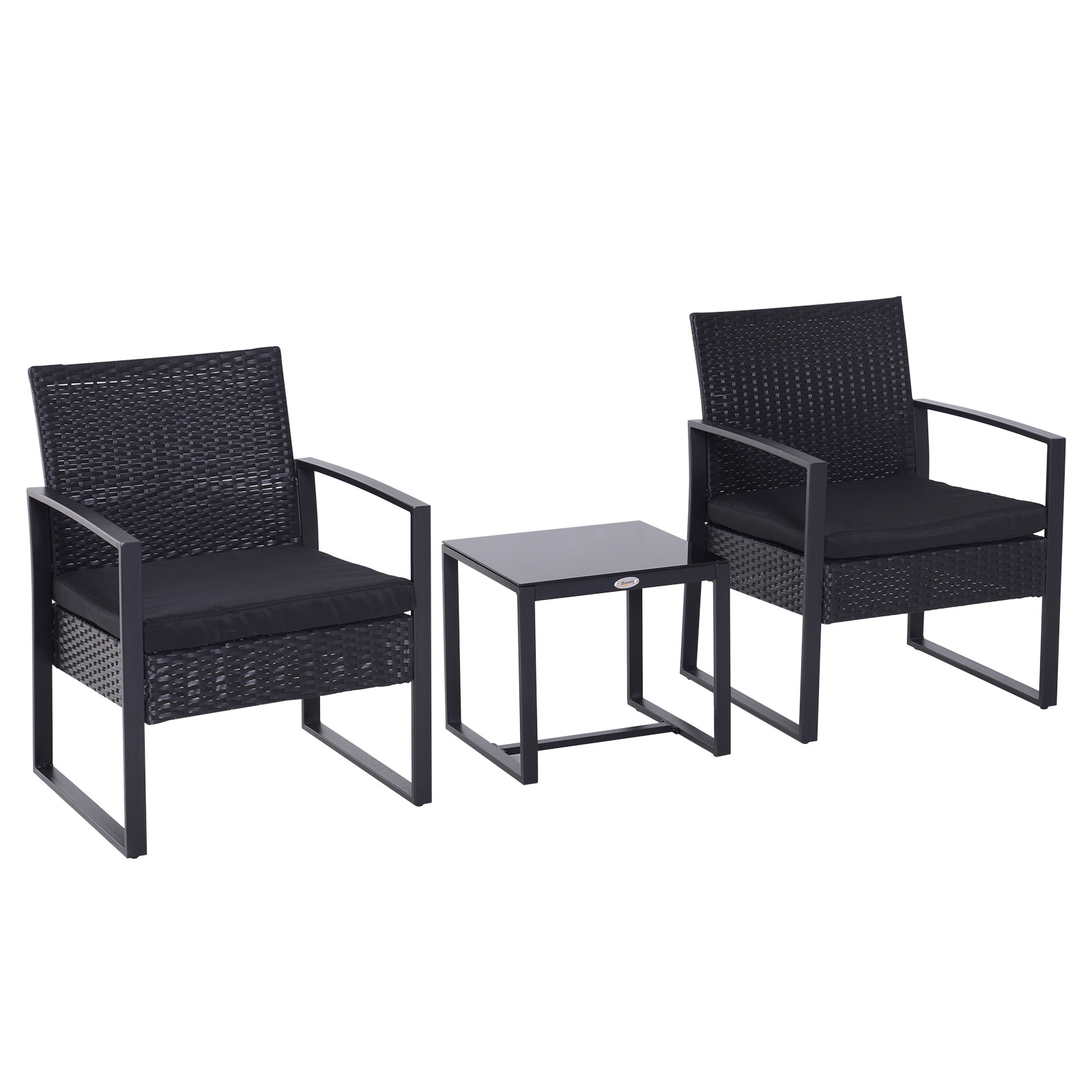 Sunny Lounge Tuinstoelenset met bijzettafel polyrattan zwart incl. kussens zwart