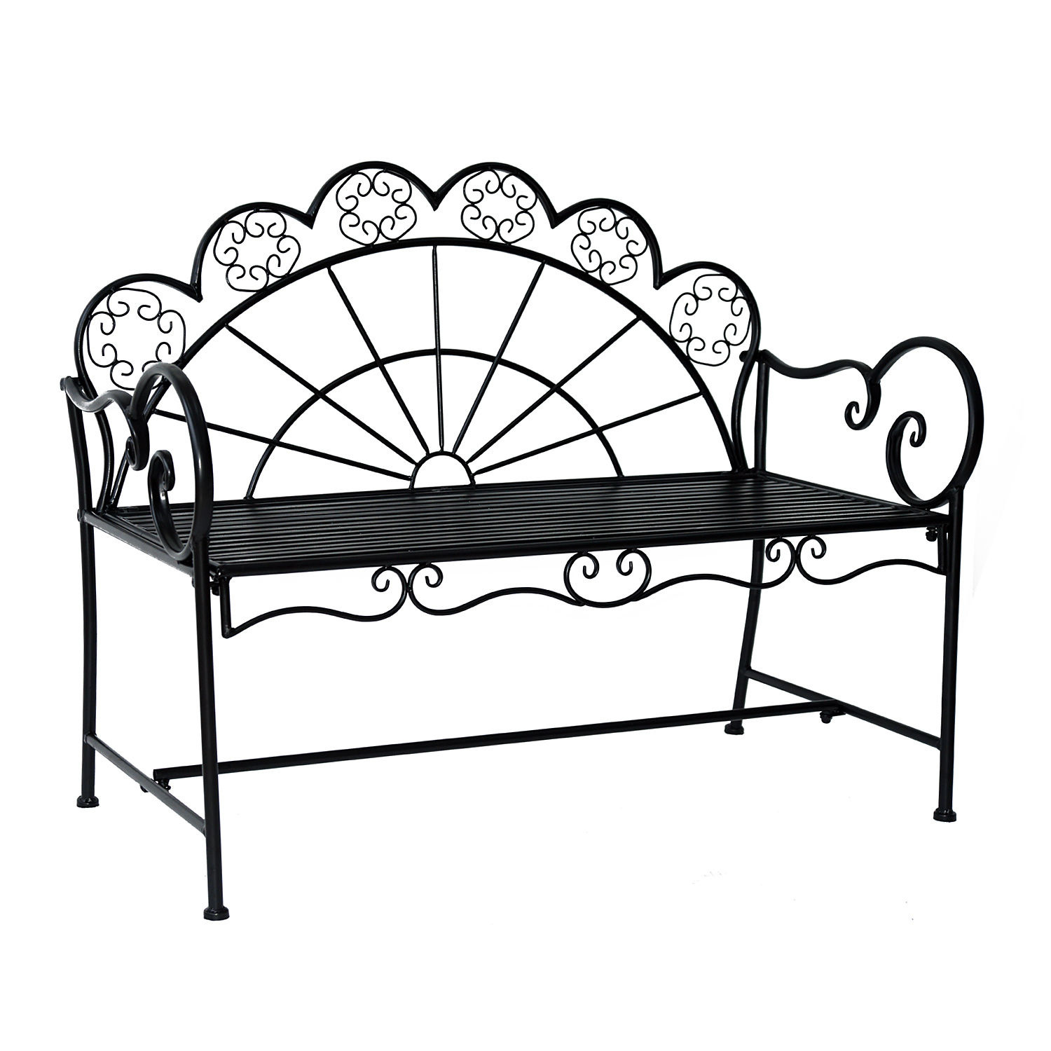 Outsunny Metalen Tuinbank Retro ronde vormen 2-pers zwart 113 x 56 x 90 cm