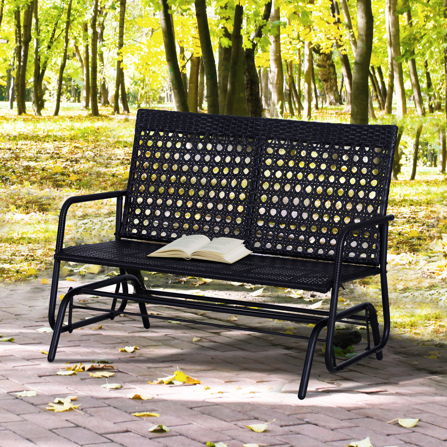 Sunny Schommelbank 2-pers polyrattan zwart 120 x 76 x 90 cm
