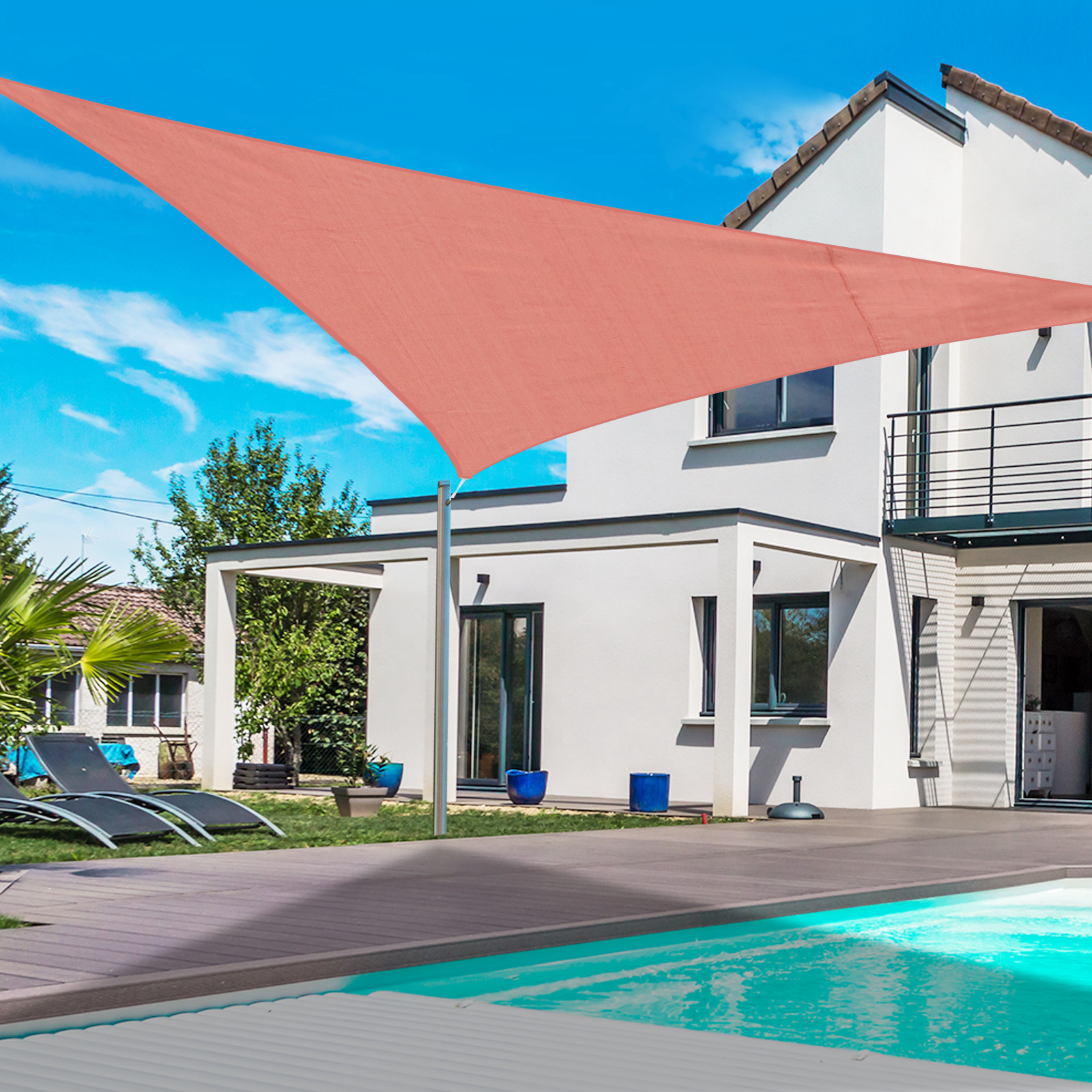 Sunny Schaduwdoek driehoek rood HDPE-kunststof 3 x 3 x 3 m - luchtdoorlaatbaar