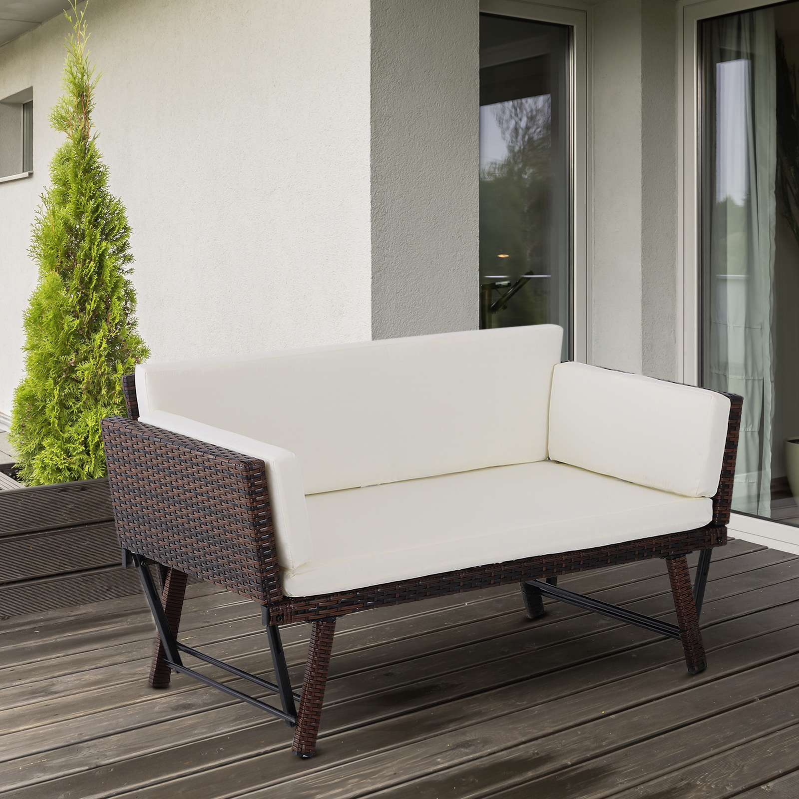 Outsunny Tuinsofa met armleuningen polyrotan bruin 129 x 66 x 79 cm