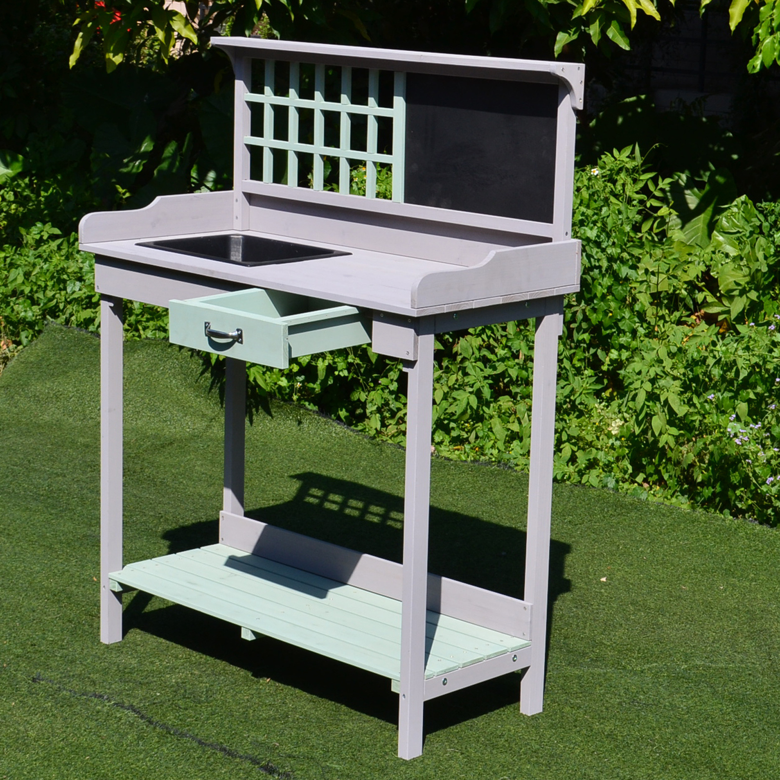 HOMdotCOM Plantentafel met lade en kuip voor in de tuin vurenhout 92 x 42,5 x 119,5 cm