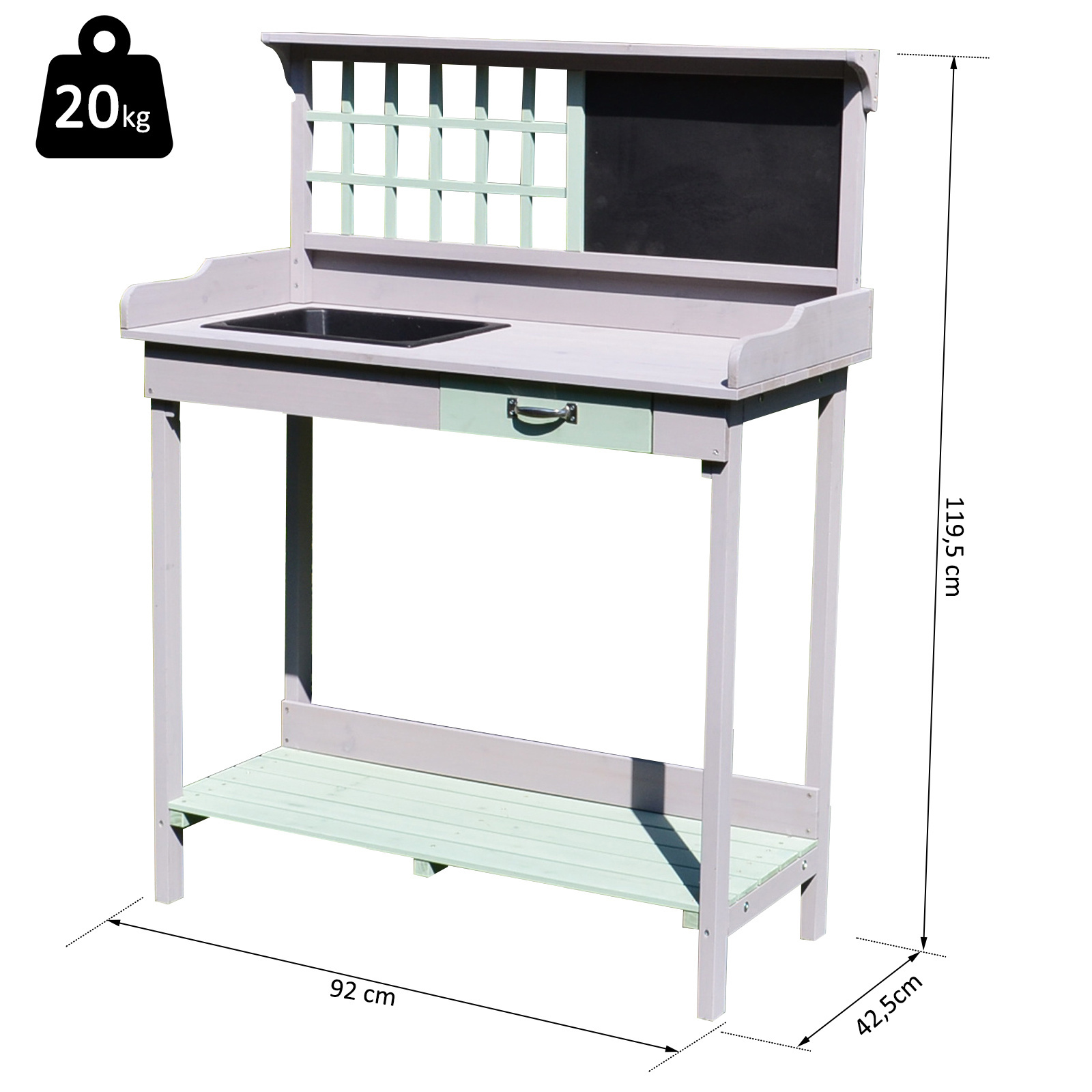 HOMdotCOM Plantentafel met lade en kuip voor in de tuin vurenhout 92 x 42,5 x 119,5 cm